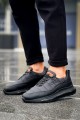 CH179 Sporty Runner Erkek Günlük Bağcıklı Cilt Paraşüt Kumaş Spor Sneaker Ayakkabı CPKST - Siyah – Chekich Erkek Ayakkabı