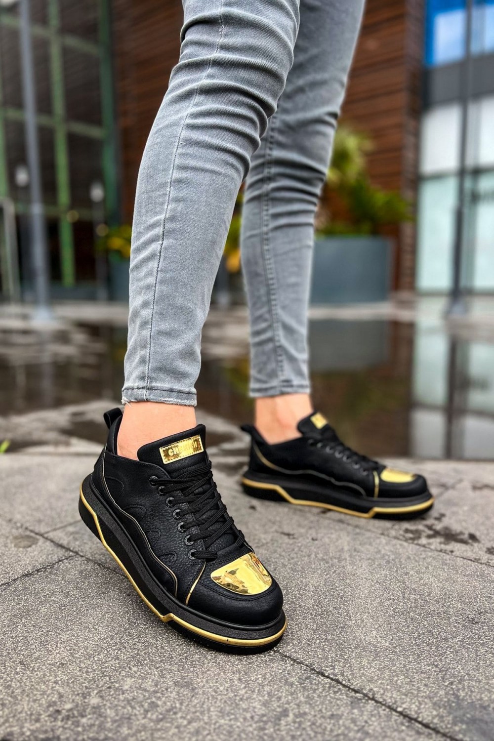 CH183 Jet Setter Mirror Erkek Günlük Bağcıklı Cilt Spor Sneaker Ayakkabı CST - Siyah/Gold – Chekich Erkek Ayakkabı
