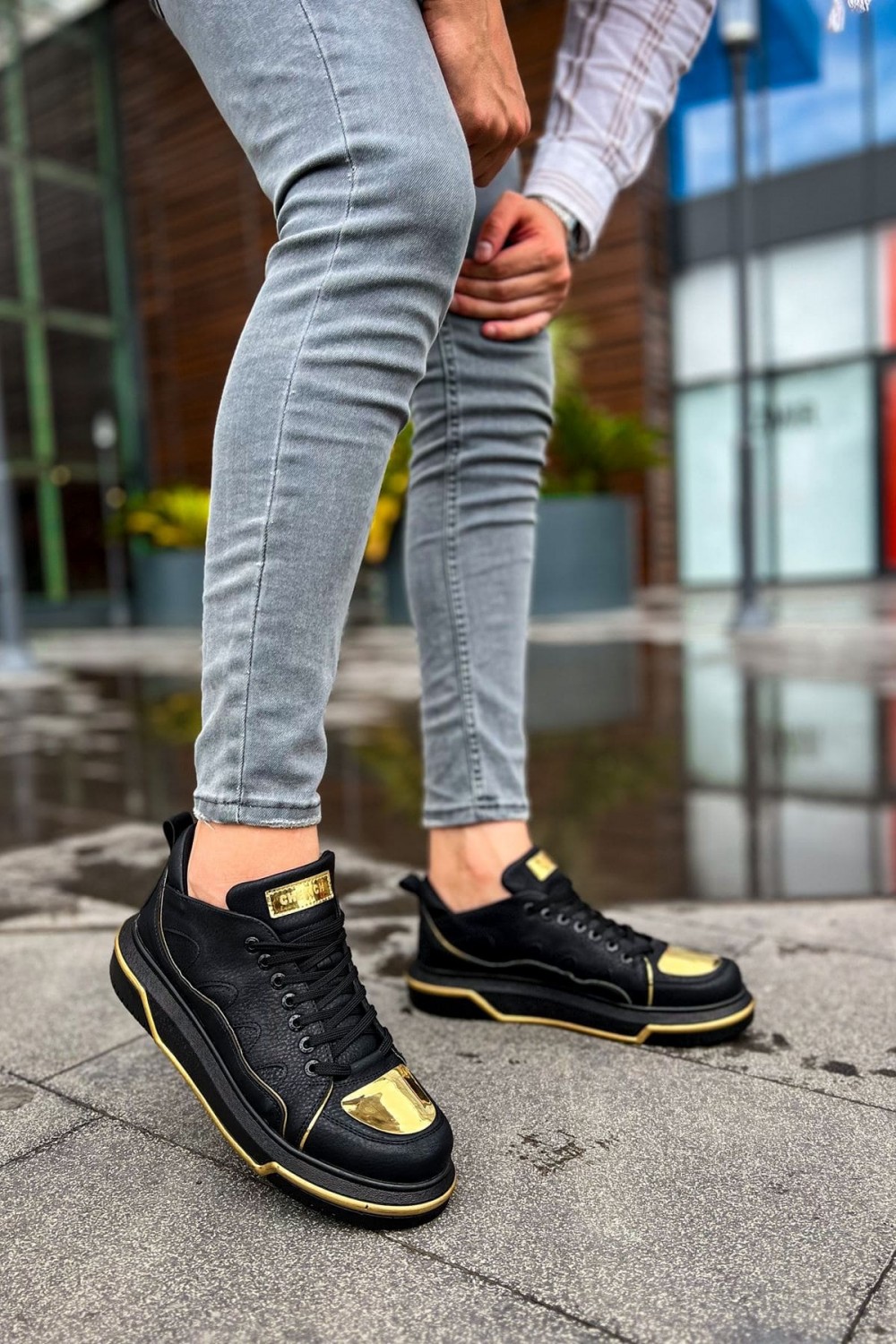 CH183 Jet Setter Mirror Erkek Günlük Bağcıklı Cilt Spor Sneaker Ayakkabı CST - Siyah/Gold – Chekich Erkek Ayakkabı