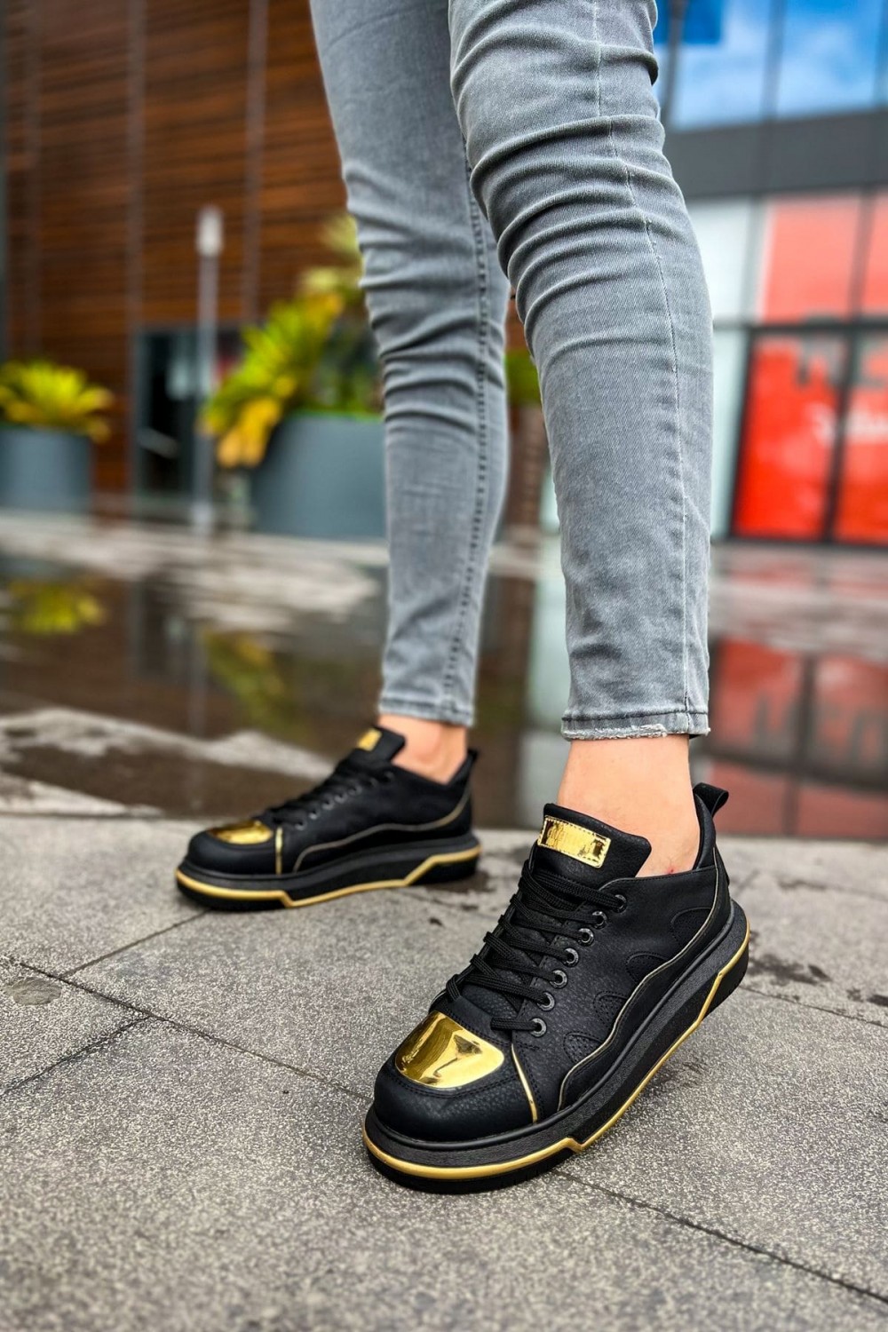 CH183 Jet Setter Mirror Erkek Günlük Bağcıklı Cilt Spor Sneaker Ayakkabı CST - Siyah/Gold – Chekich Erkek Ayakkabı