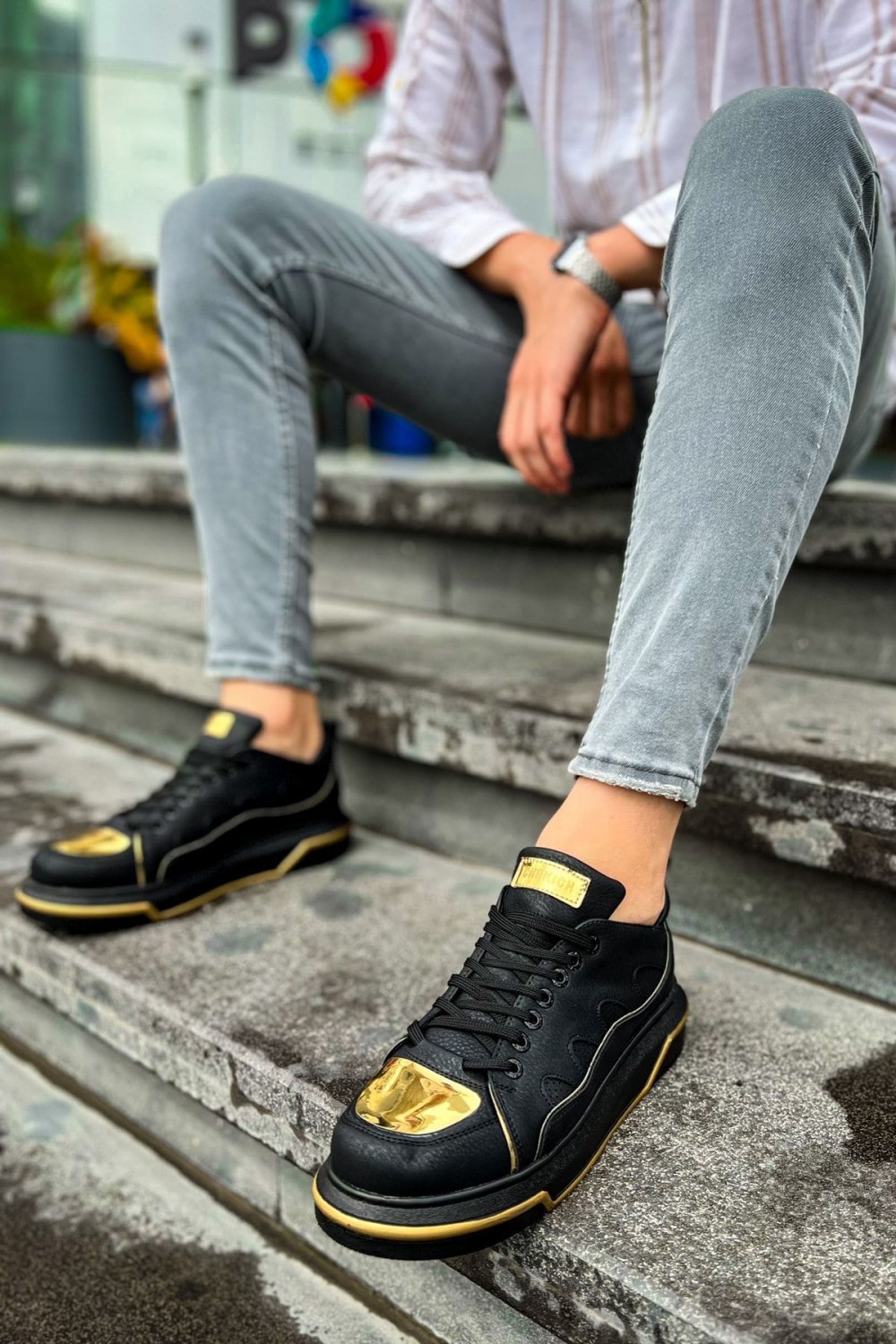 CH183 Jet Setter Mirror Erkek Günlük Bağcıklı Cilt Spor Sneaker Ayakkabı CST - Siyah/Gold – Chekich Erkek Ayakkabı