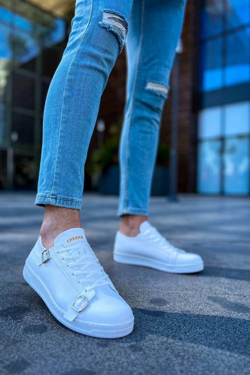 CH191 Side Buckle Erkek Günlük Bağcıklı Cilt Spor Sneaker Ayakkabı CBT - Beyaz Erkek Ayakkabı CH191 Side Buckle Erkek Günlük Bağcıklı Cilt Spor Sneaker Ayakkabı CBT - Beyaz – Chekich Erkek Ayakkabı