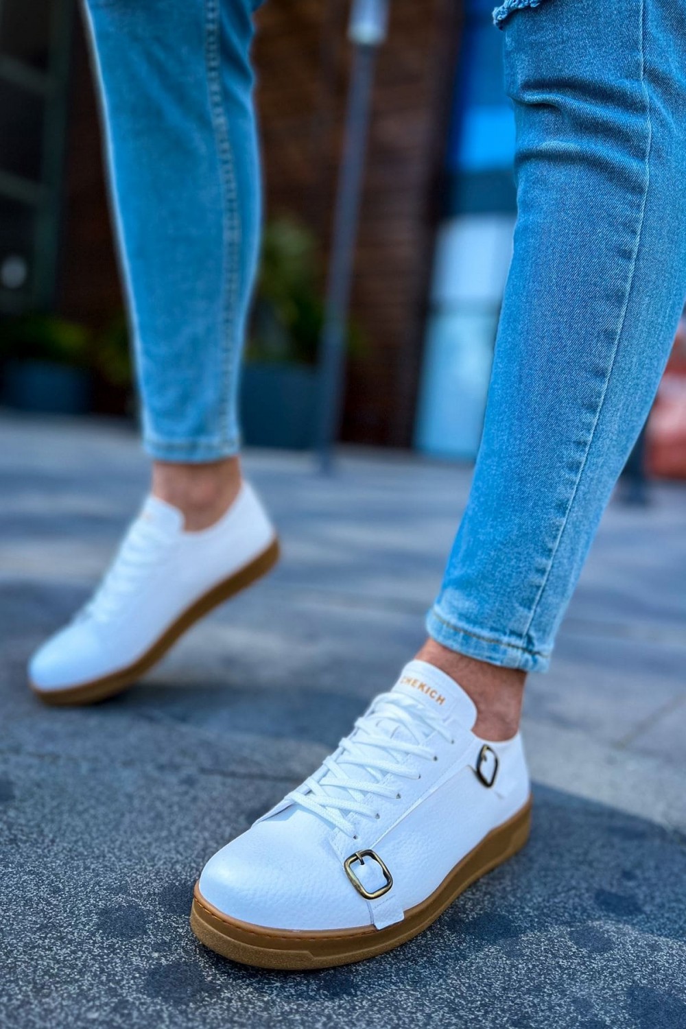 CH191 Side Buckle Erkek Günlük Bağcıklı Krep Taban Cilt Spor Sneaker Ayakkabı CKT - Beyaz – Chekich Erkek Ayakkabı