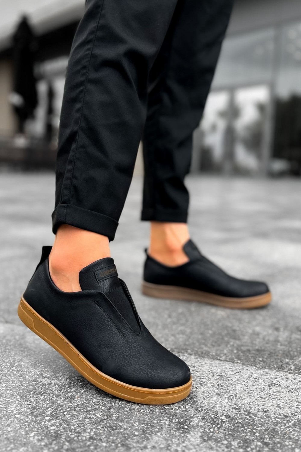 CH195 Rigidus Erkek Günlük Bağcıksız Krep Taban Cilt Spor Sneaker Ayakkabı CKT - Siyah – Chekich Erkek Ayakkabı