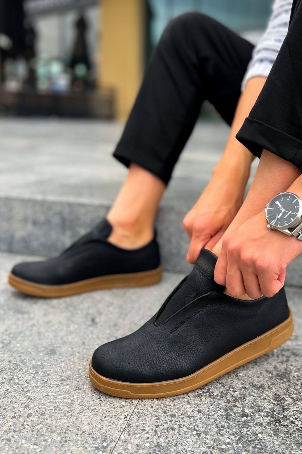 CH195 Rigidus Erkek Günlük Bağcıksız Krep Taban Cilt Spor Sneaker Ayakkabı CKT - Siyah – Chekich Erkek Ayakkabı