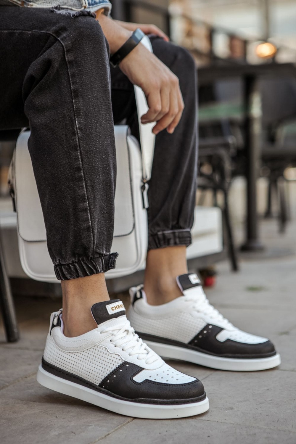 CH201 Hercules Erkek Günlük Bağcıklı Cilt Spor Sneaker Ayakkabı CBT - Beyaz/Siyah – Chekich Erkek Ayakkabı