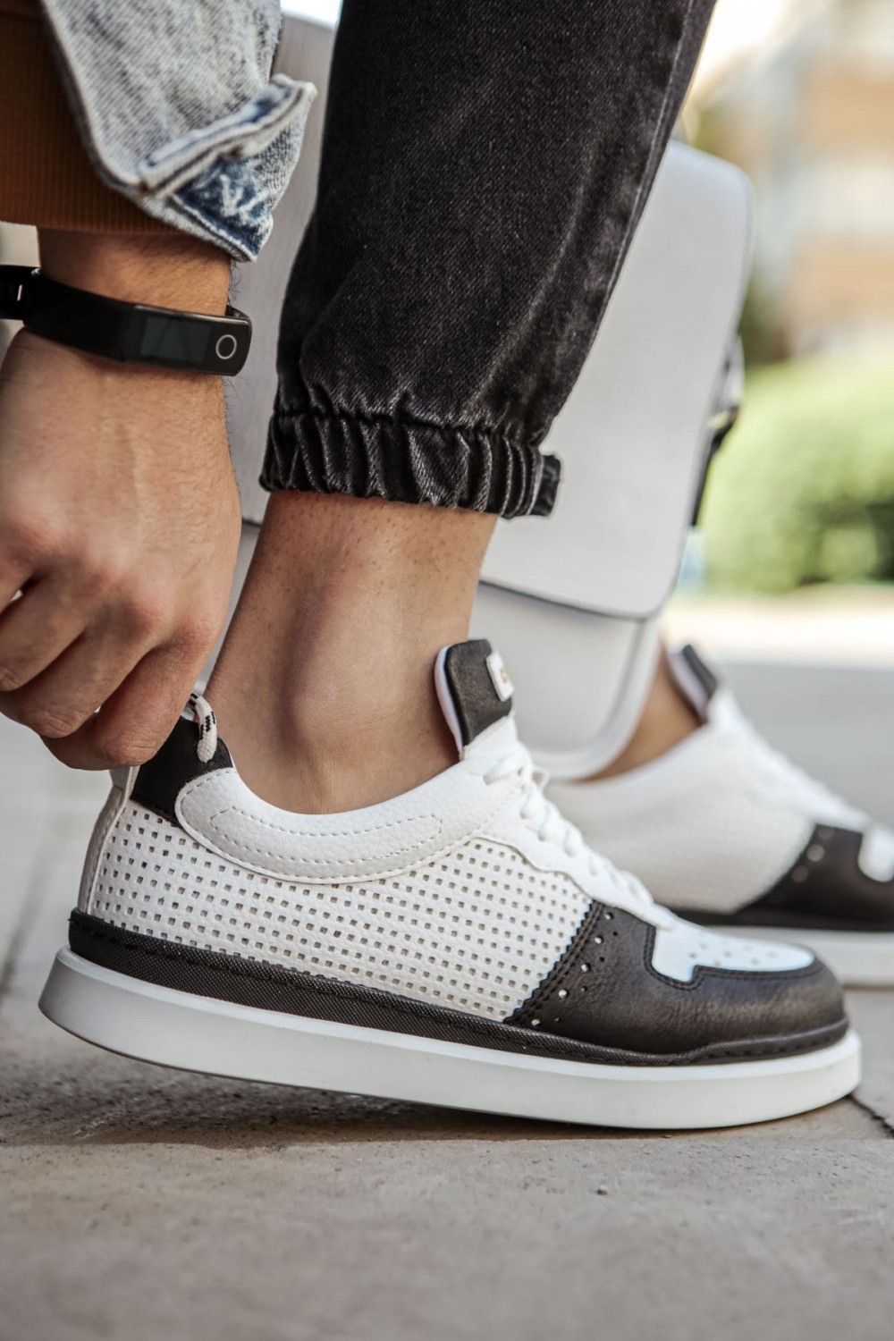 CH201 Hercules Erkek Günlük Bağcıklı Cilt Spor Sneaker Ayakkabı CBT - Beyaz/Siyah – Chekich Erkek Ayakkabı