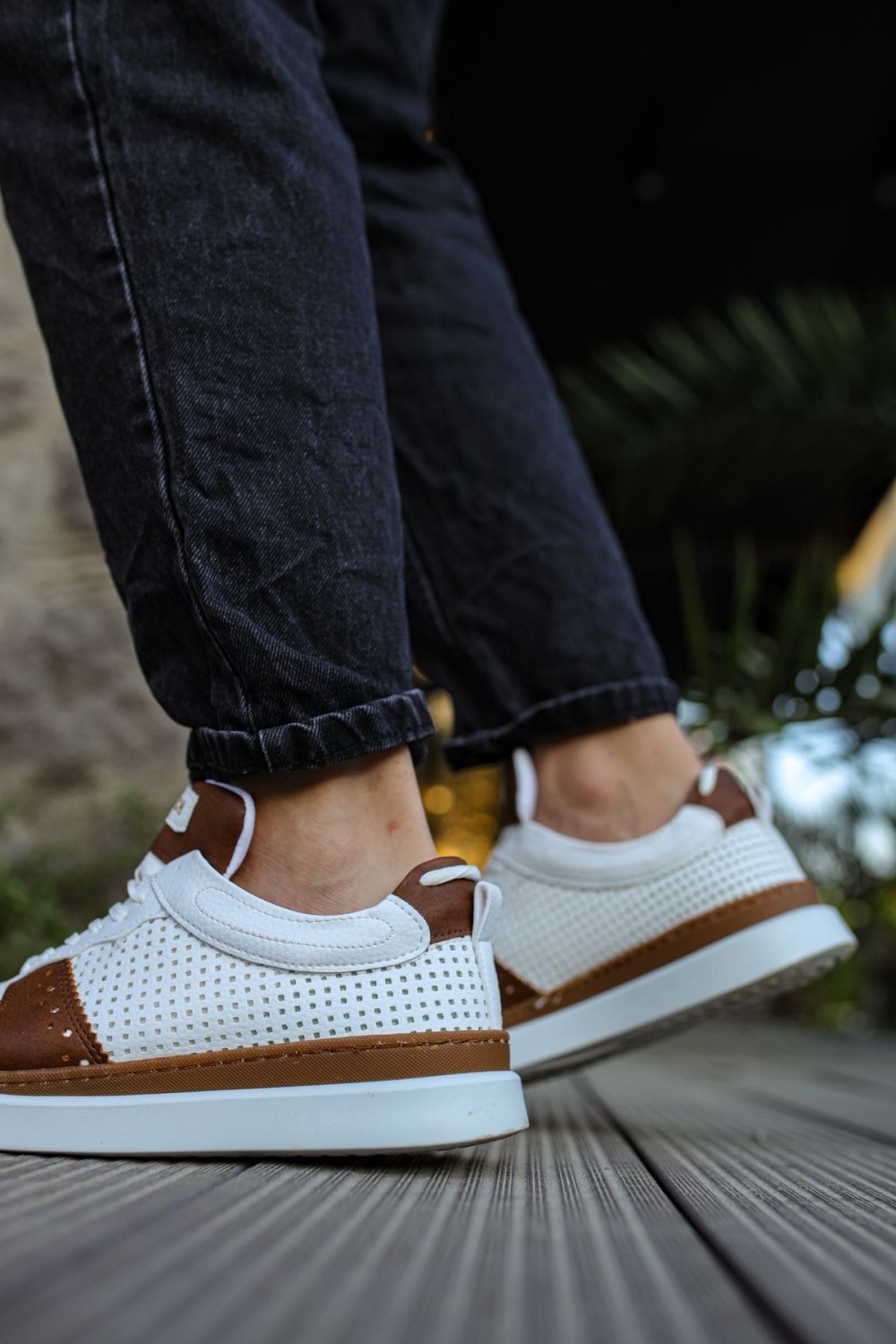 CH201 Hercules Erkek Günlük Bağcıklı Cilt Spor Sneaker Ayakkabı CBT - Beyaz/Taba – Chekich Erkek Ayakkabı