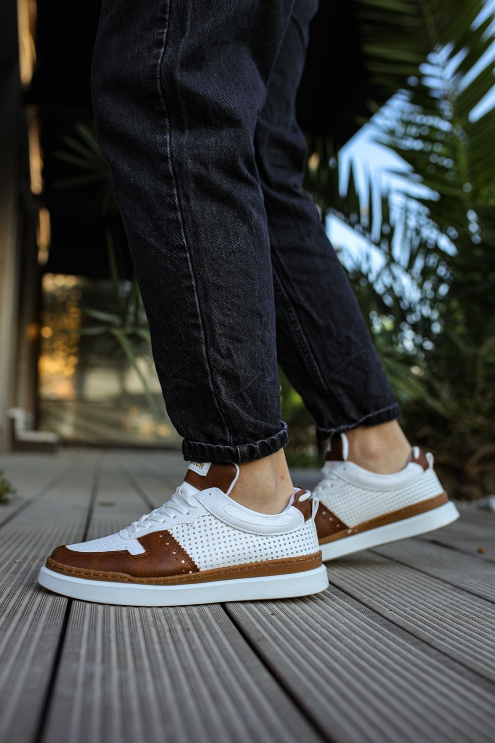 CH201 Hercules Erkek Günlük Bağcıklı Cilt Spor Sneaker Ayakkabı CBT - Beyaz/Taba – Chekich Erkek Ayakkabı