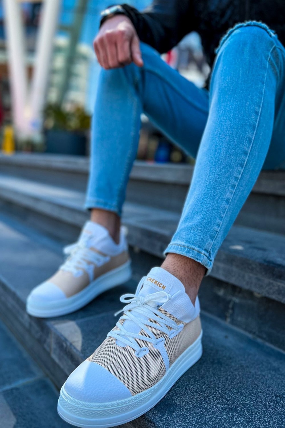 CH219 Laser Erkek Günlük Bağcıklı Cilt Spor Sneaker Ayakkabı CBT - Bej/Beyaz Erkek Ayakkabı CH219 Laser Erkek Günlük Bağcıklı Cilt Spor Sneaker Ayakkabı CBT - Bej/Beyaz – Chekich Erkek Ayakkabı