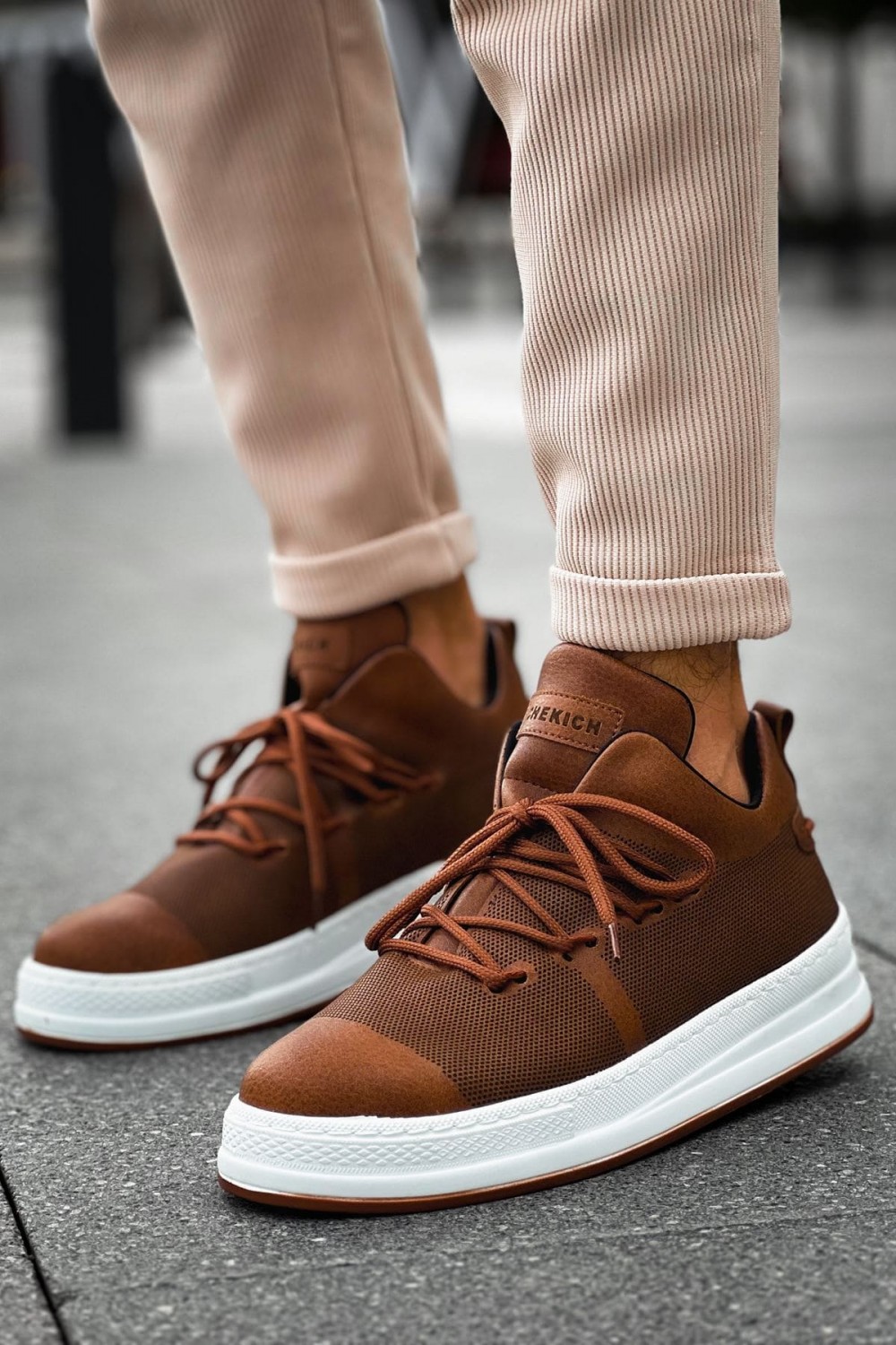 CH219 Laser Erkek Günlük Bağcıklı Cilt Spor Sneaker Ayakkabı CBT - Taba – Chekich Erkek Ayakkabı