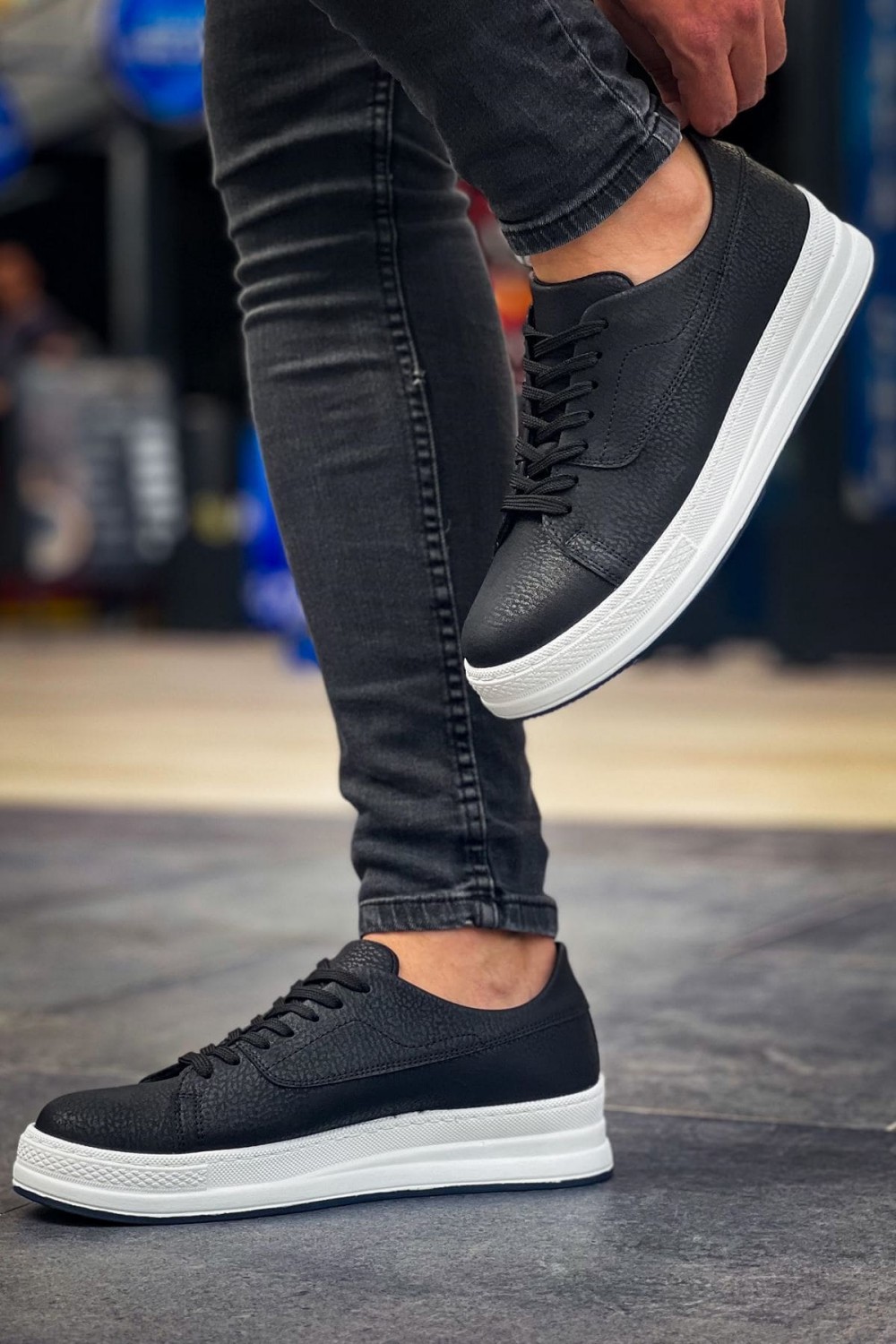 CH2401 Laiva Erkek Günlük Bağcıklı Cilt Spor Sneaker Ayakkabı CBT - Siyah – Chekich Erkek Ayakkabı