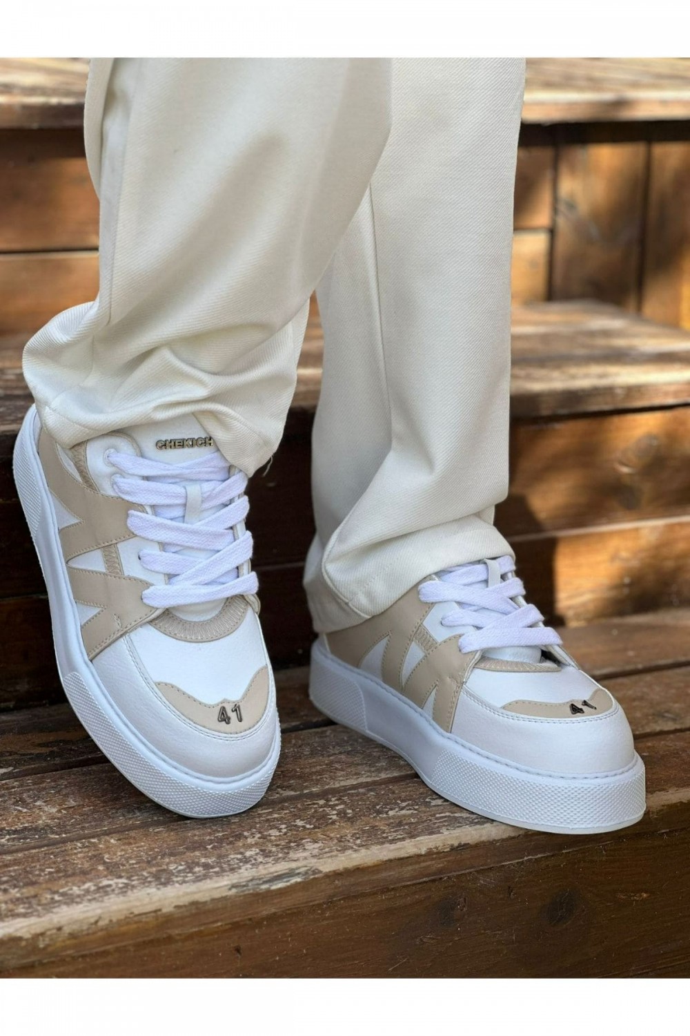 CH2407 Star - X Erkek Günlük Bağcıklı Cilt Spor Sneaker Ayakkabı CBT - Beyaz/Bej Erkek Ayakkabı CH2407 Star - X Erkek Günlük Bağcıklı Cilt Spor Sneaker Ayakkabı CBT - Beyaz/Bej – Chekich Erkek Ayakkabı