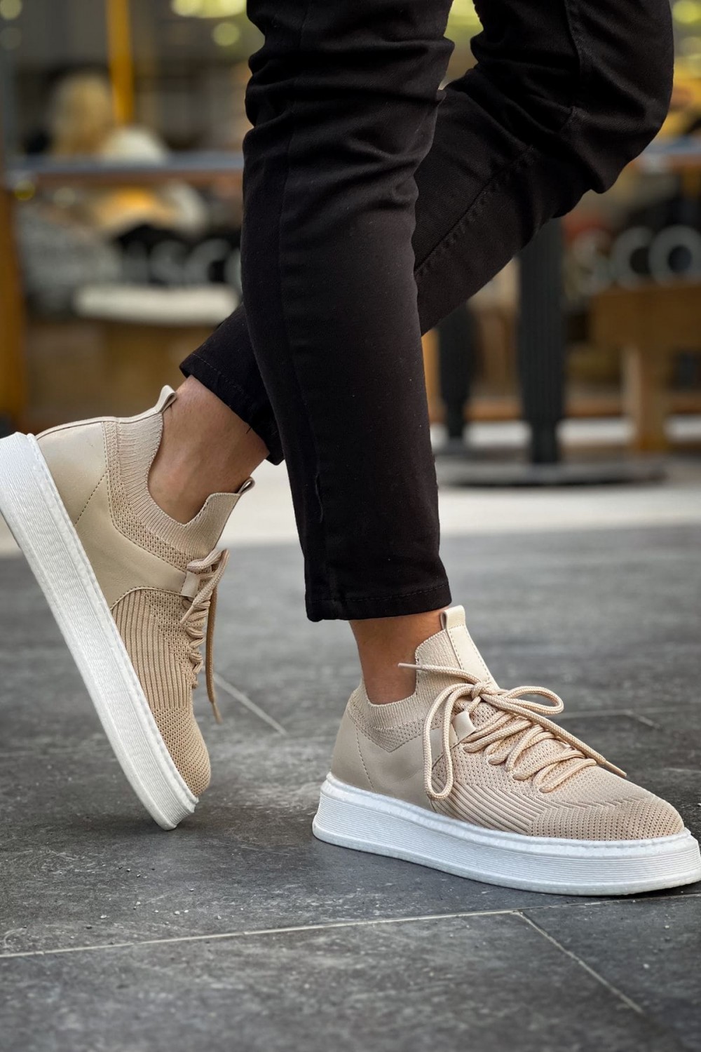 CH2408 Fusion Erkek Günlük Bağcıklı Triko Spor Sneaker Ayakkabı TBT - Bej – Chekich Erkek Ayakkabı