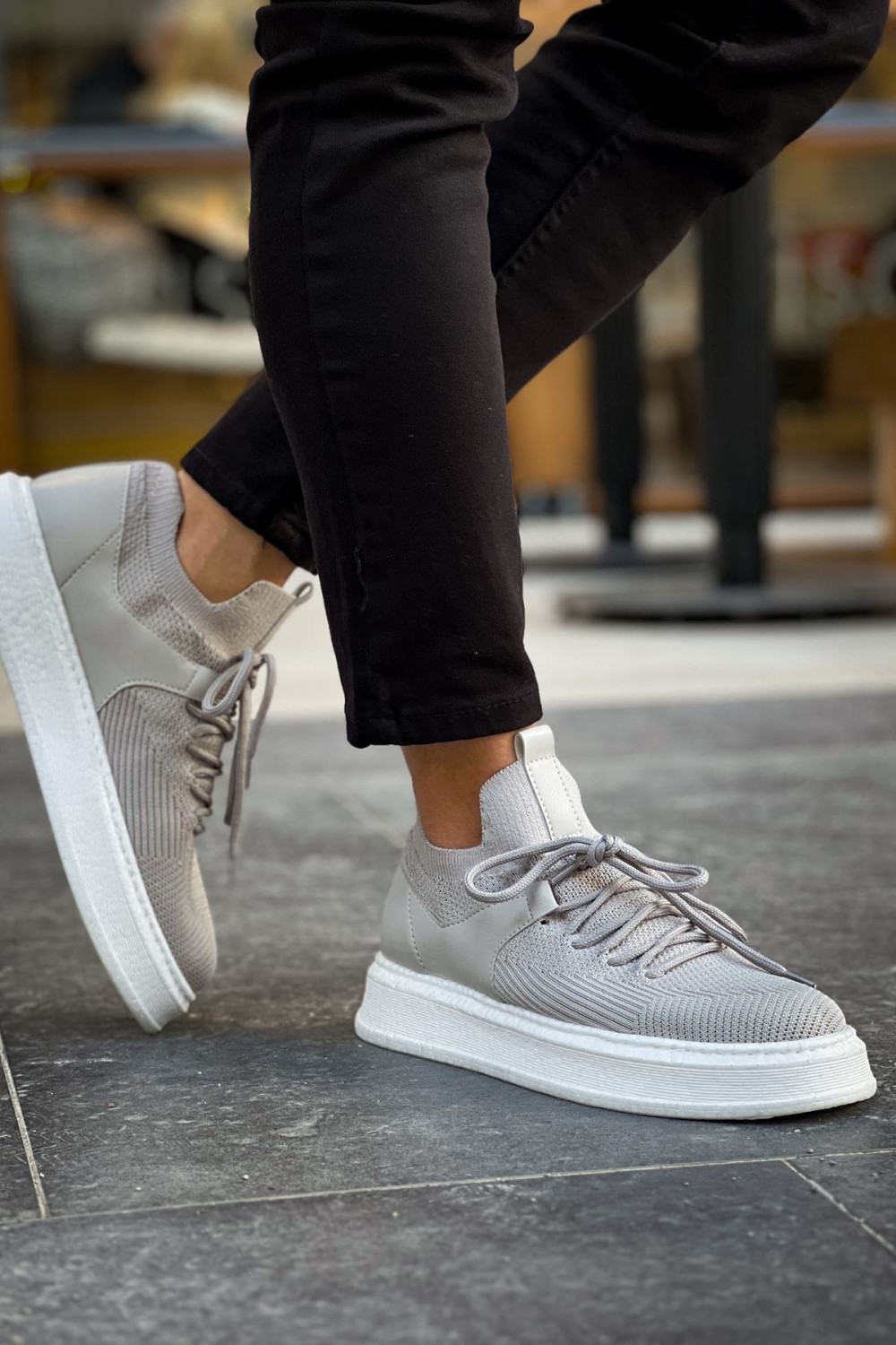 CH2408 Fusion Erkek Günlük Bağcıklı Triko Spor Sneaker Ayakkabı TBT - Gri – Chekich Erkek Ayakkabı