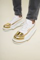 CH241 Signature Line Up Erkek Günlük Bağcıklı Cilt Spor Sneaker Ayakkabı CBT - Beyaz/Gold