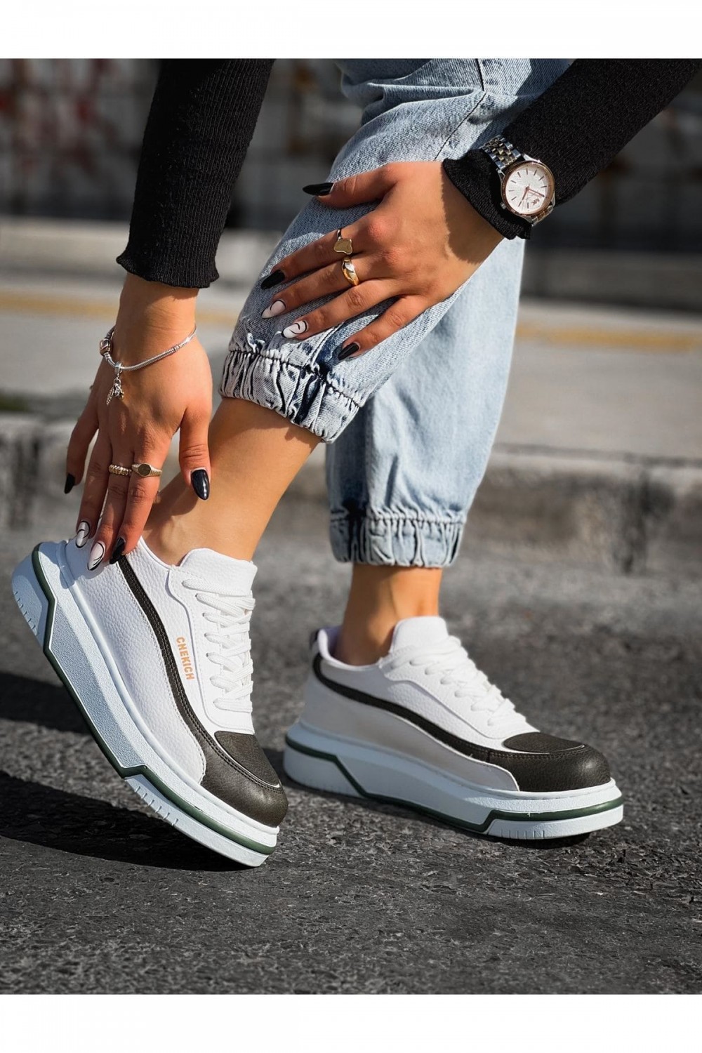 CH241 Signature Line Up Erkek Günlük Bağcıklı Cilt Spor Sneaker Ayakkabı CBT - Beyaz/Haki Erkek Ayakkabı CH241 Signature Line Up Erkek Günlük Bağcıklı Cilt Spor Sneaker Ayakkabı CBT - Beyaz/Haki – Chekich Erkek Ayakkabı