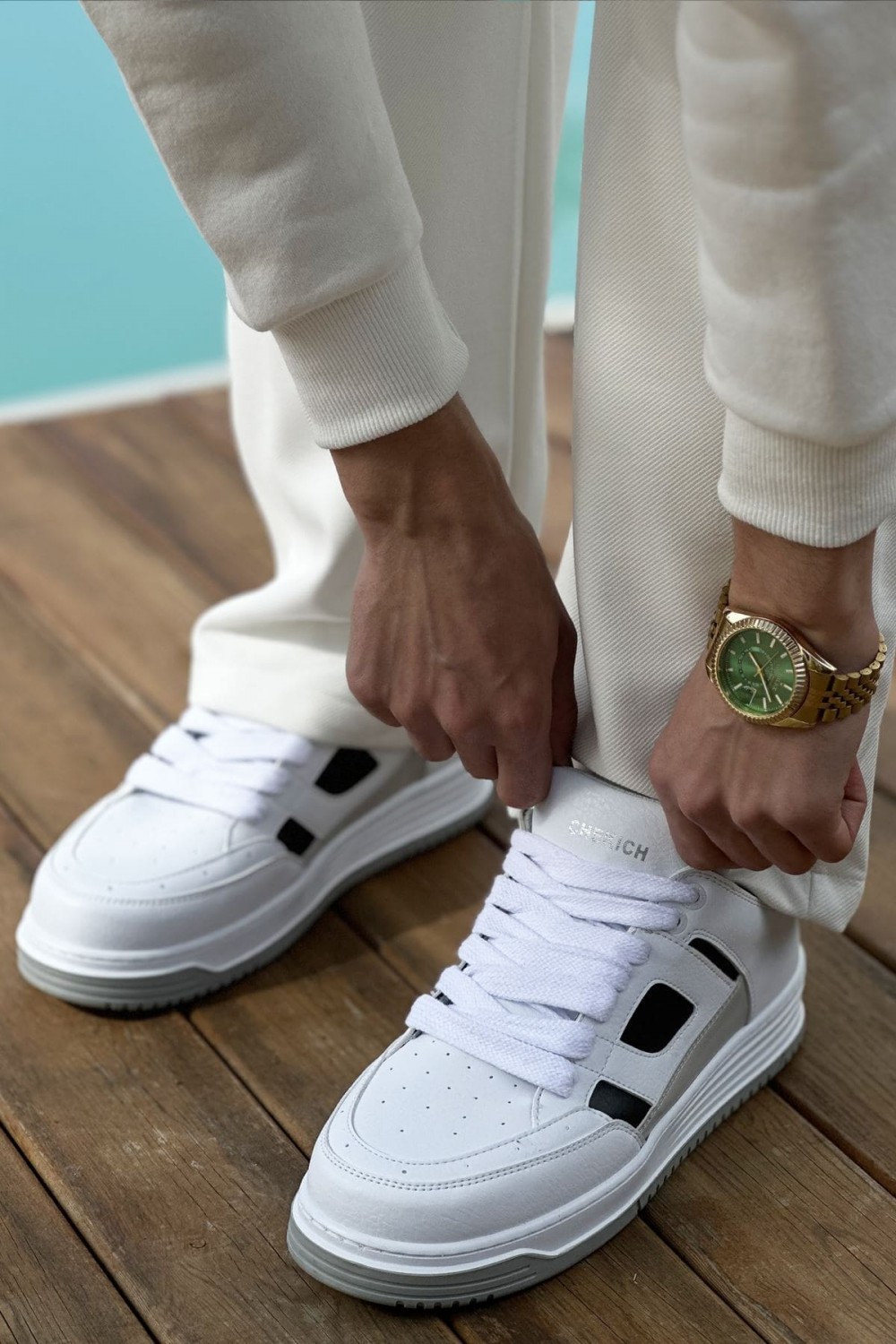 CH2410 Avax Erkek Günlük Bağcıklı Cilt Spor Sneaker Ayakkabı CBT - Beyaz/Siyah – Chekich Erkek Ayakkabı