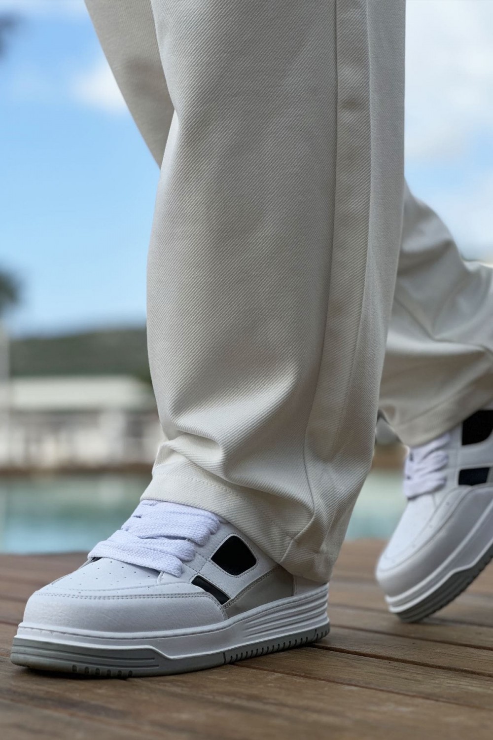 CH2410 Avax Erkek Günlük Bağcıklı Cilt Spor Sneaker Ayakkabı CBT - Beyaz/Siyah – Chekich Erkek Ayakkabı