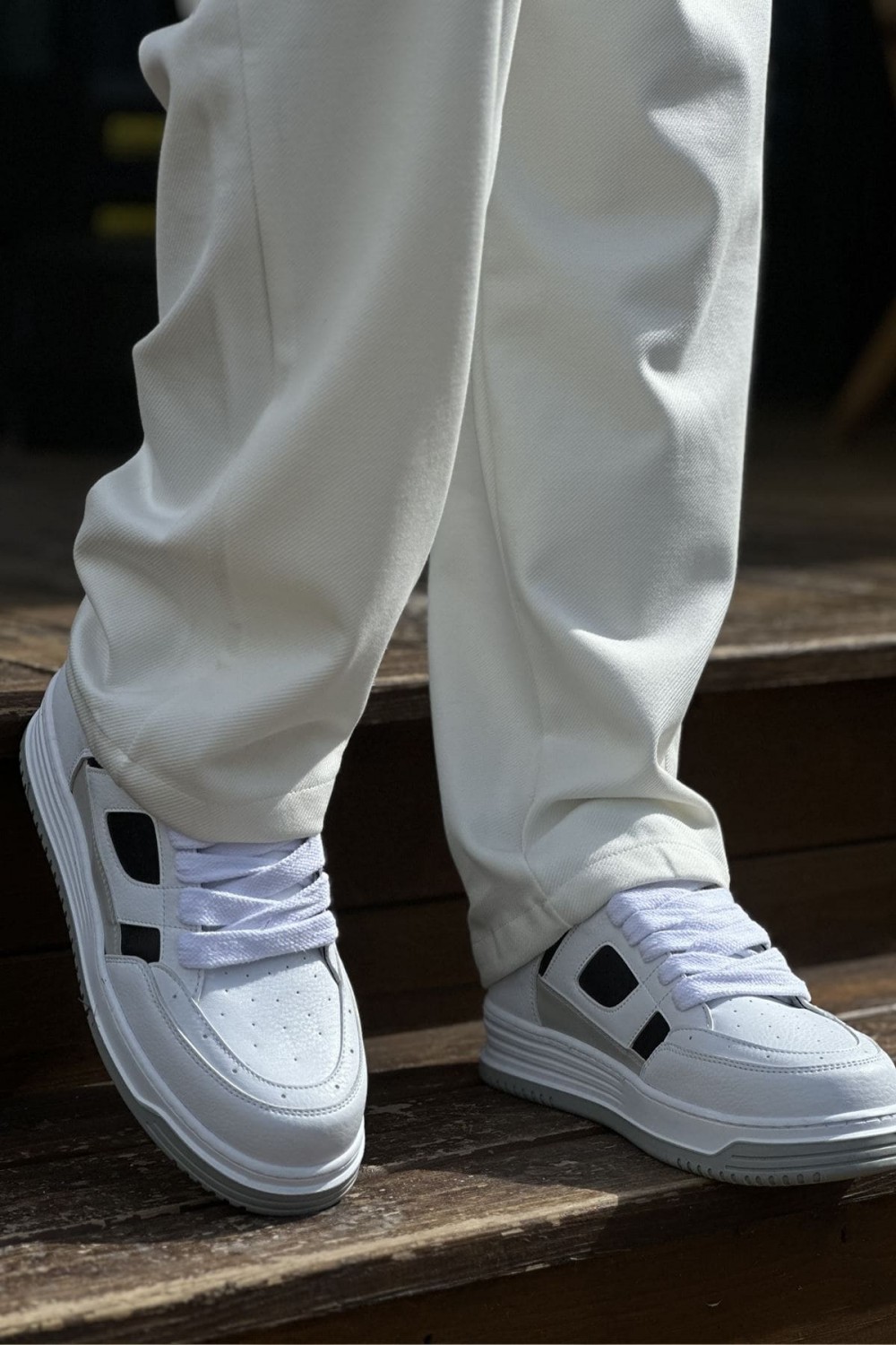 CH2410 Avax Erkek Günlük Bağcıklı Cilt Spor Sneaker Ayakkabı CBT - Beyaz/Siyah – Chekich Erkek Ayakkabı