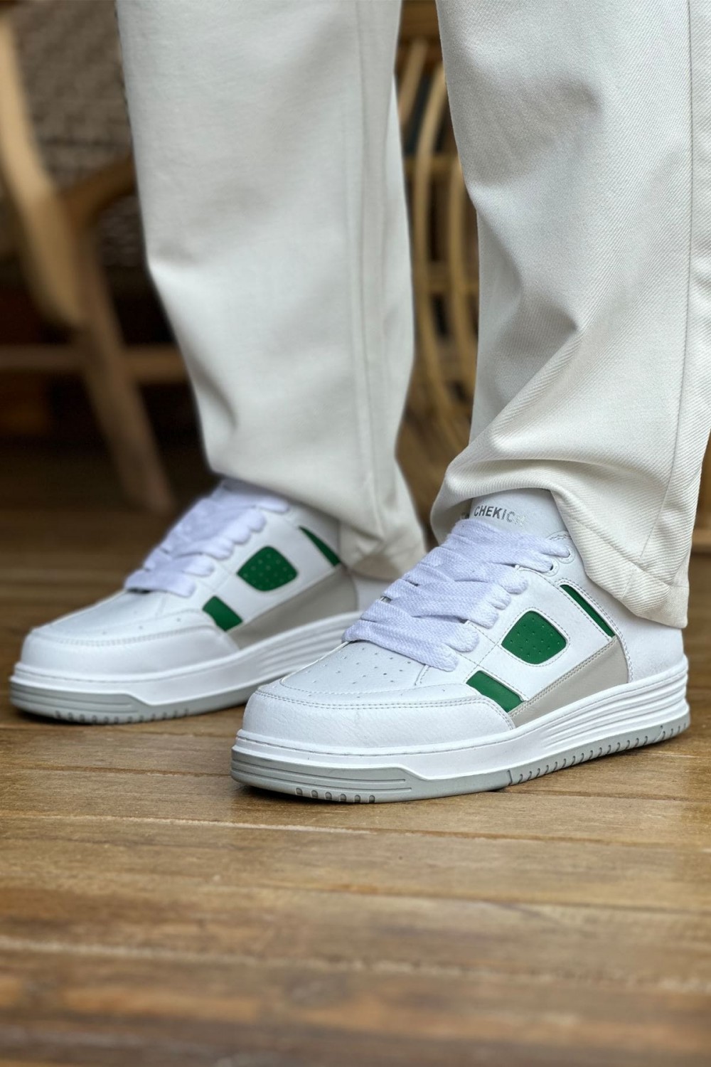 CH2410 Avax Erkek Günlük Bağcıklı Cilt Spor Sneaker Ayakkabı CBT - Beyaz/Yeşil – Chekich Erkek Ayakkabı