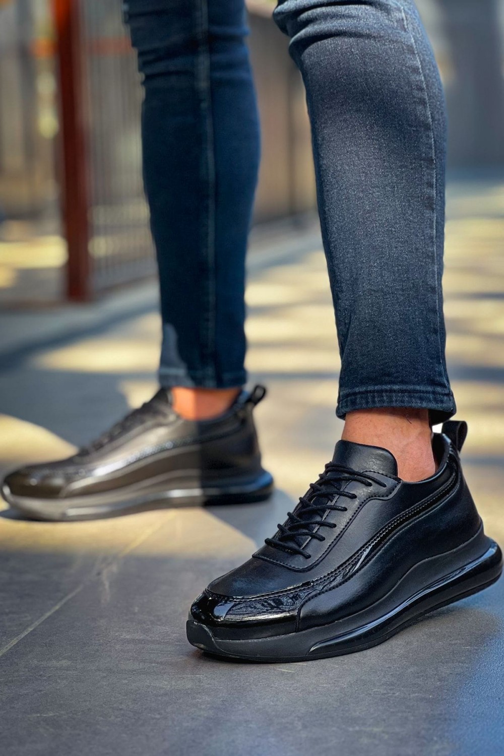 CH2419 Cools Erkek Günlük Bağcıklı Cilt Rugan Spor Sneaker Ayakkabı CRST - Siyah – Chekich Erkek Ayakkabı