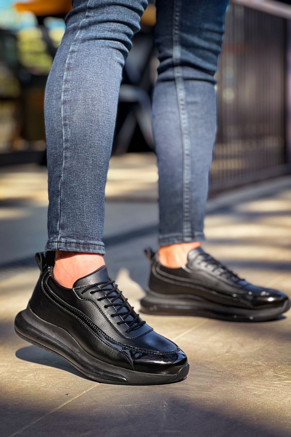 CH2419 Cools Erkek Günlük Bağcıklı Cilt Rugan Spor Sneaker Ayakkabı CRST - Siyah – Chekich Erkek Ayakkabı