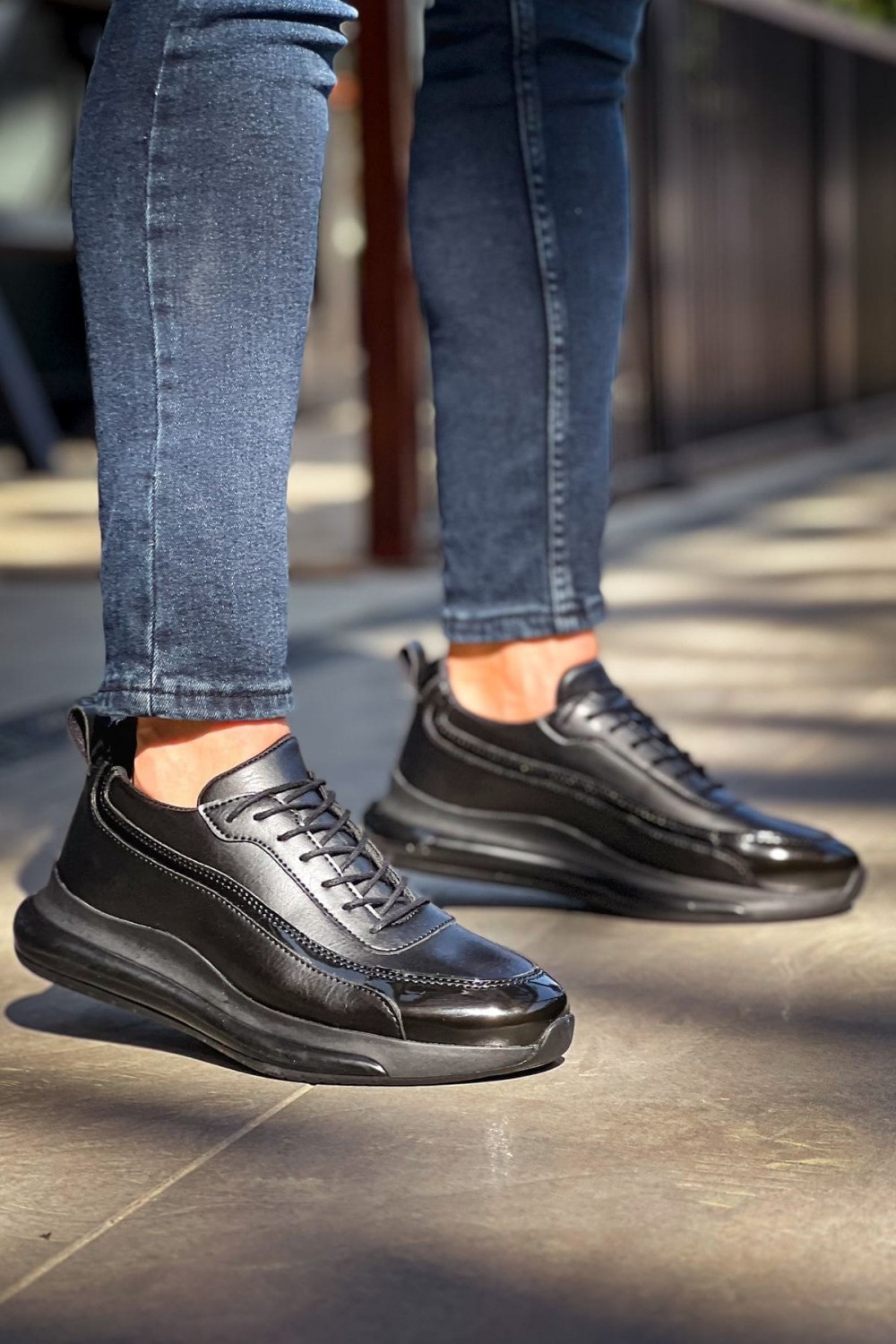 CH2419 Cools Erkek Günlük Bağcıklı Cilt Rugan Spor Sneaker Ayakkabı CRST - Siyah – Chekich Erkek Ayakkabı