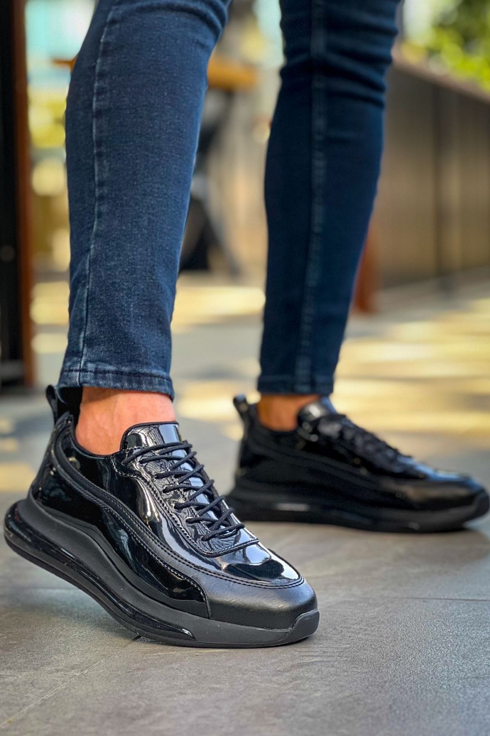 CH2419 Cools Erkek Günlük Bağcıklı Rugan Cilt Spor Sneaker Ayakkabı RCST - Siyah – Chekich Erkek Ayakkabı