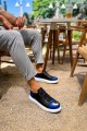 CH251 Mirror Erkek Günlük Lastikli Cilt Spor Sneaker Ayakkabı CBT - Siyah/Mavi – Chekich Erkek Ayakkabı