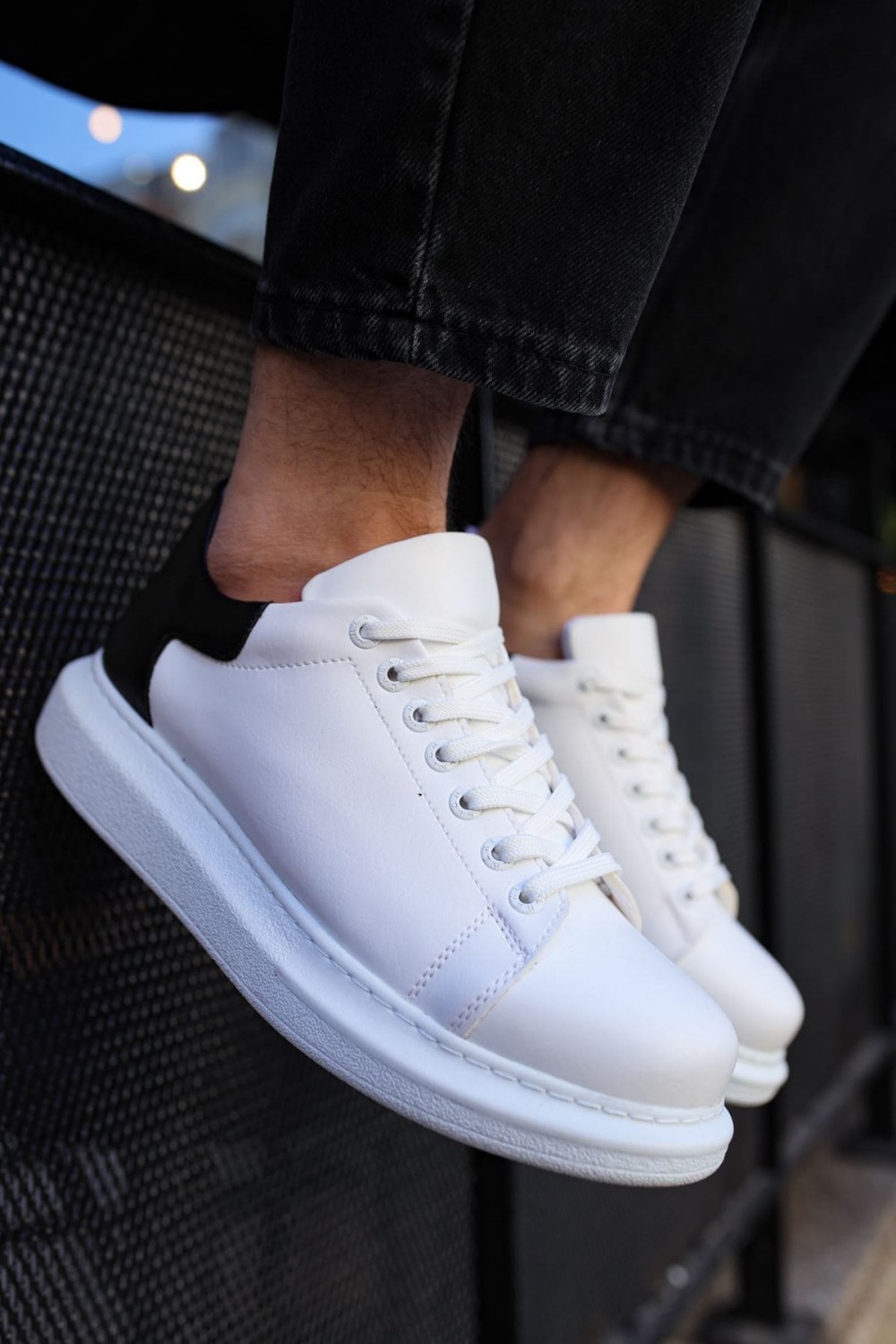 CH256 Estrella Erkek Günlük Bağcıklı Cilt Spor Sneaker Ayakkabı CBT - Beyaz/Siyah – Chekich Erkek Ayakkabı