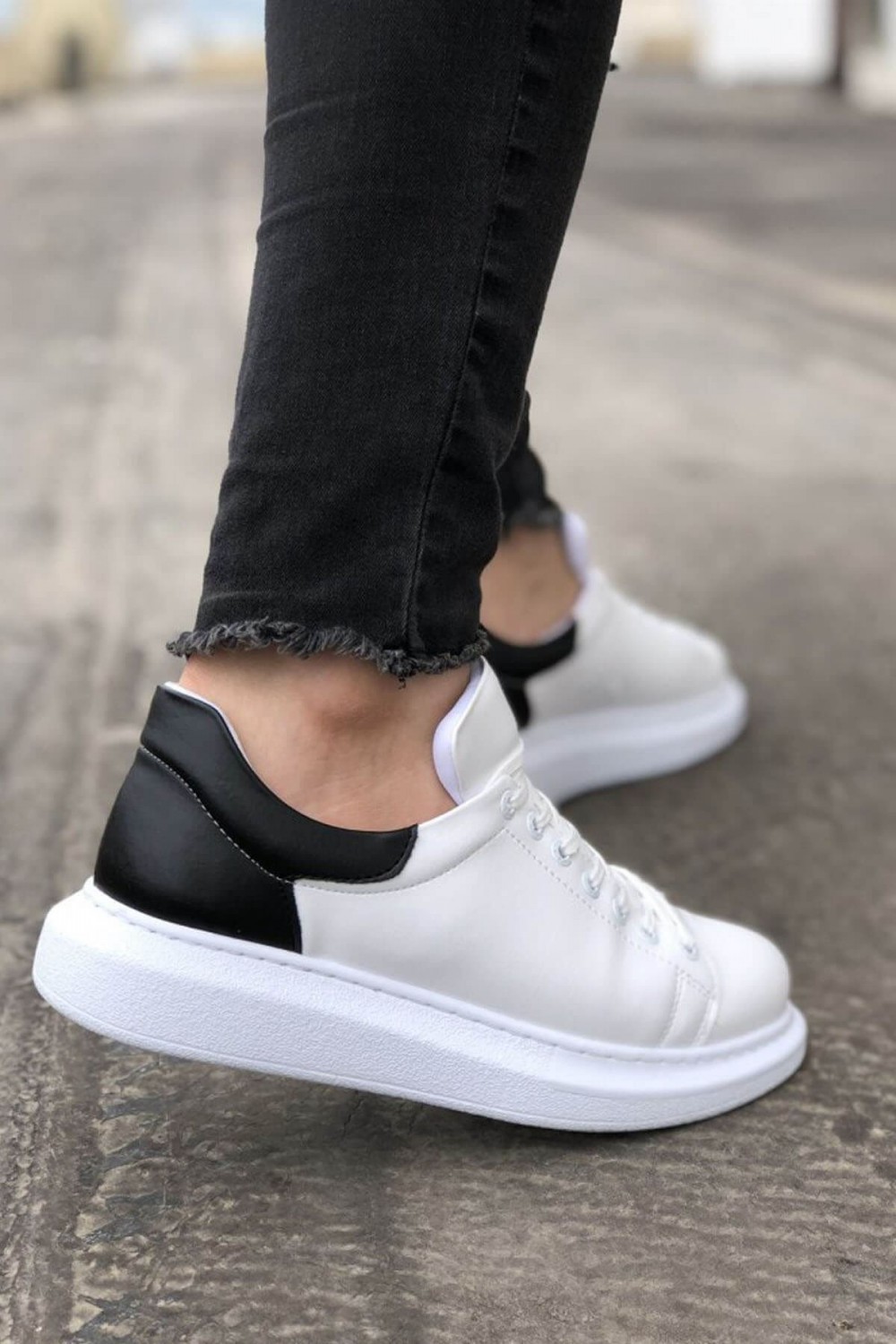 CH256 Estrella Erkek Günlük Bağcıklı Cilt Spor Sneaker Ayakkabı CBT - Beyaz/Siyah – Chekich Erkek Ayakkabı