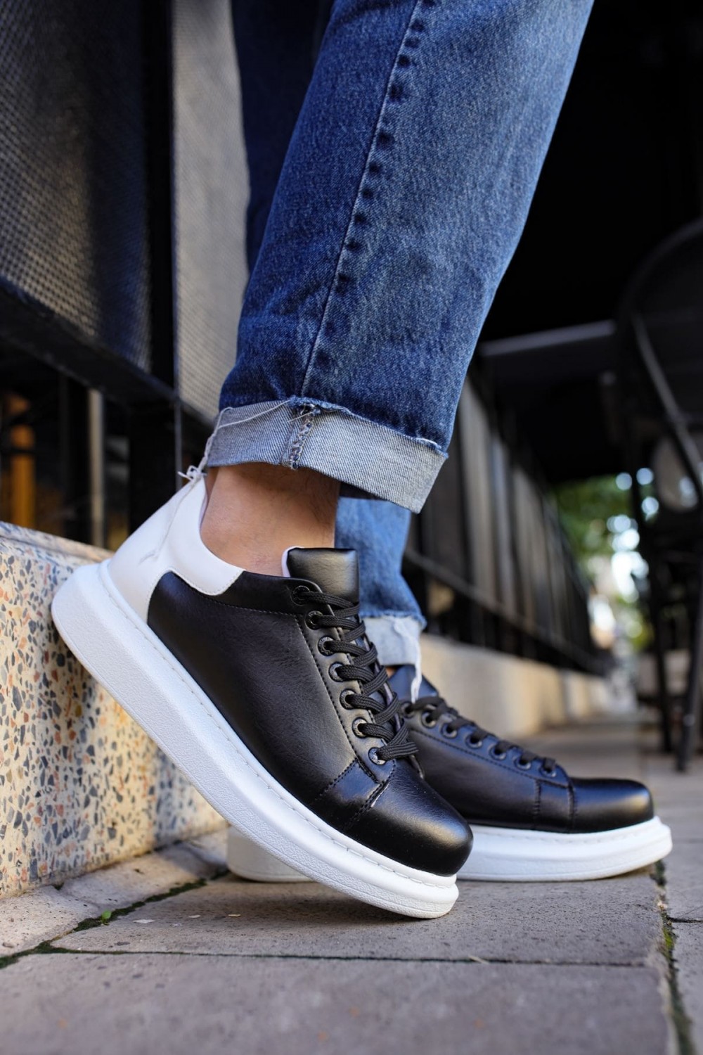 CH256 Estrella Erkek Günlük Bağcıklı Cilt Spor Sneaker Ayakkabı CBT - Siyah/Beyaz – Chekich Erkek Ayakkabı