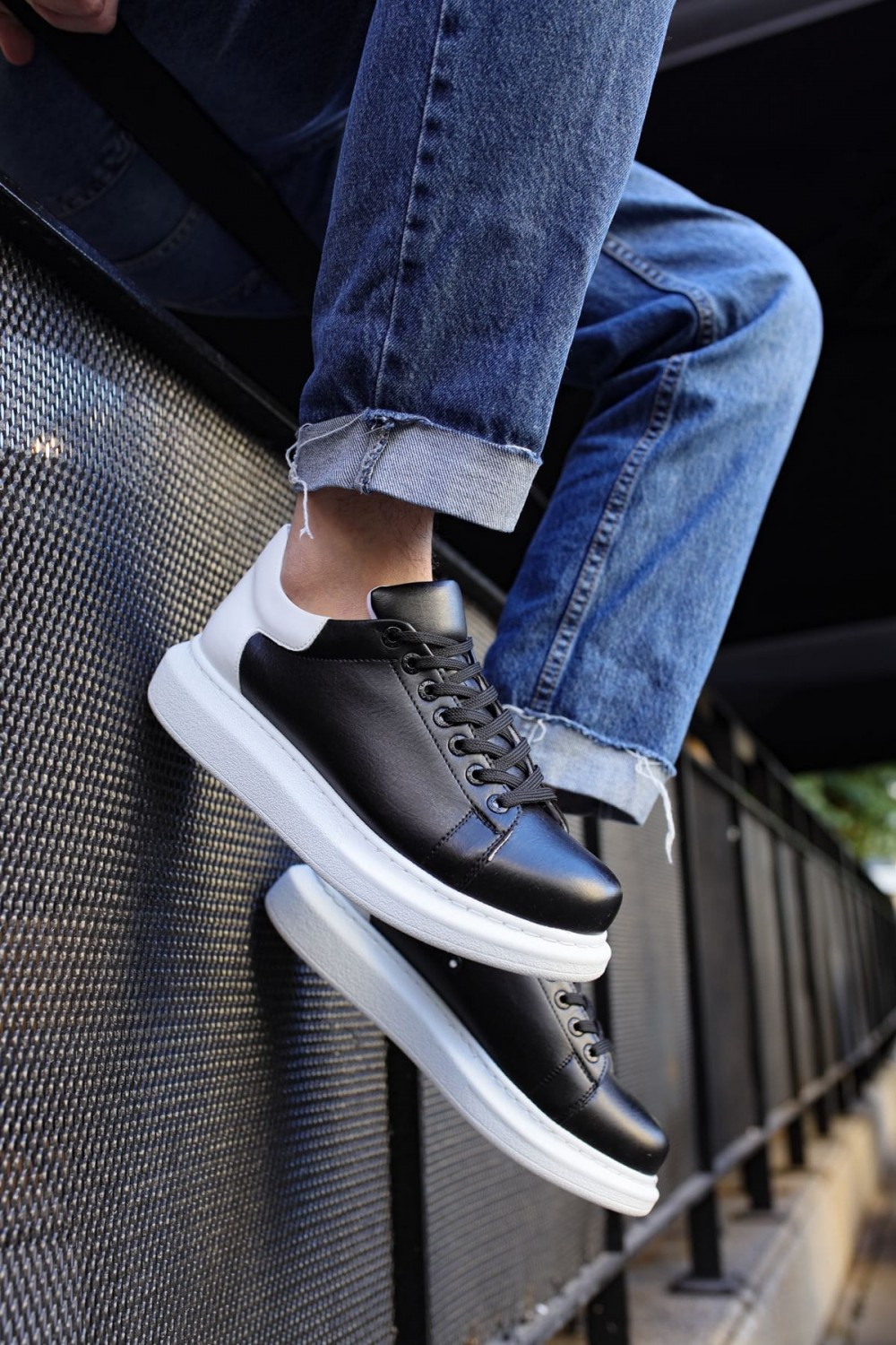 CH256 Estrella Erkek Günlük Bağcıklı Cilt Spor Sneaker Ayakkabı CBT - Siyah/Beyaz – Chekich Erkek Ayakkabı