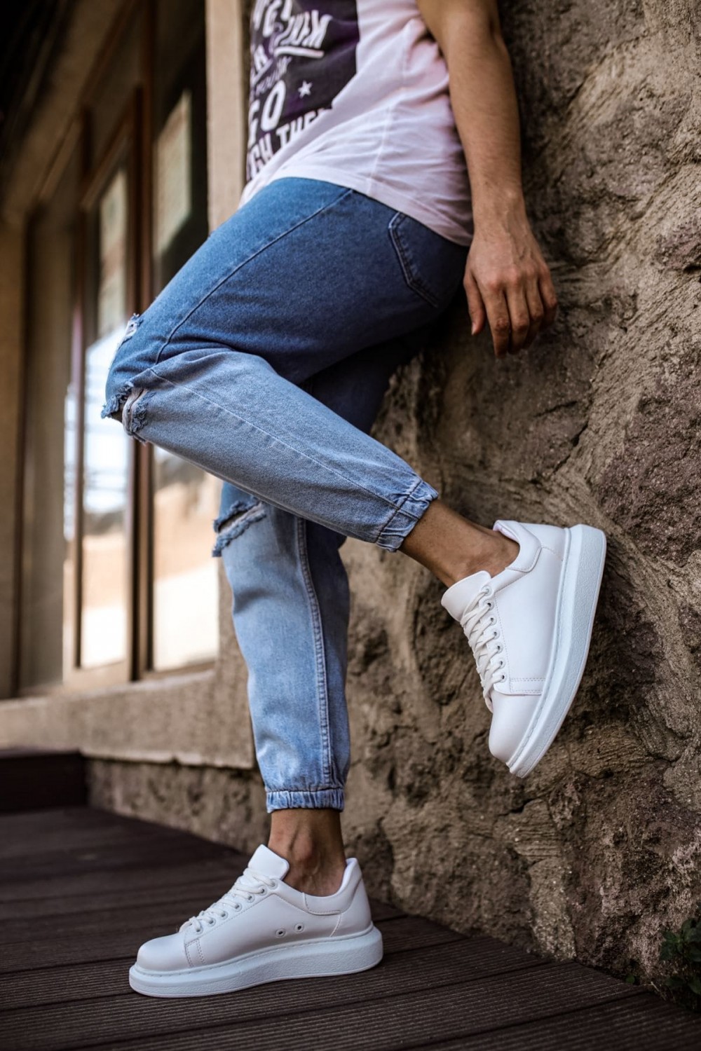 CH257 Estrellas Erkek Günlük Bağcıklı Cilt Spor Sneaker Ayakkabı CBT - Beyaz – Chekich Erkek Ayakkabı