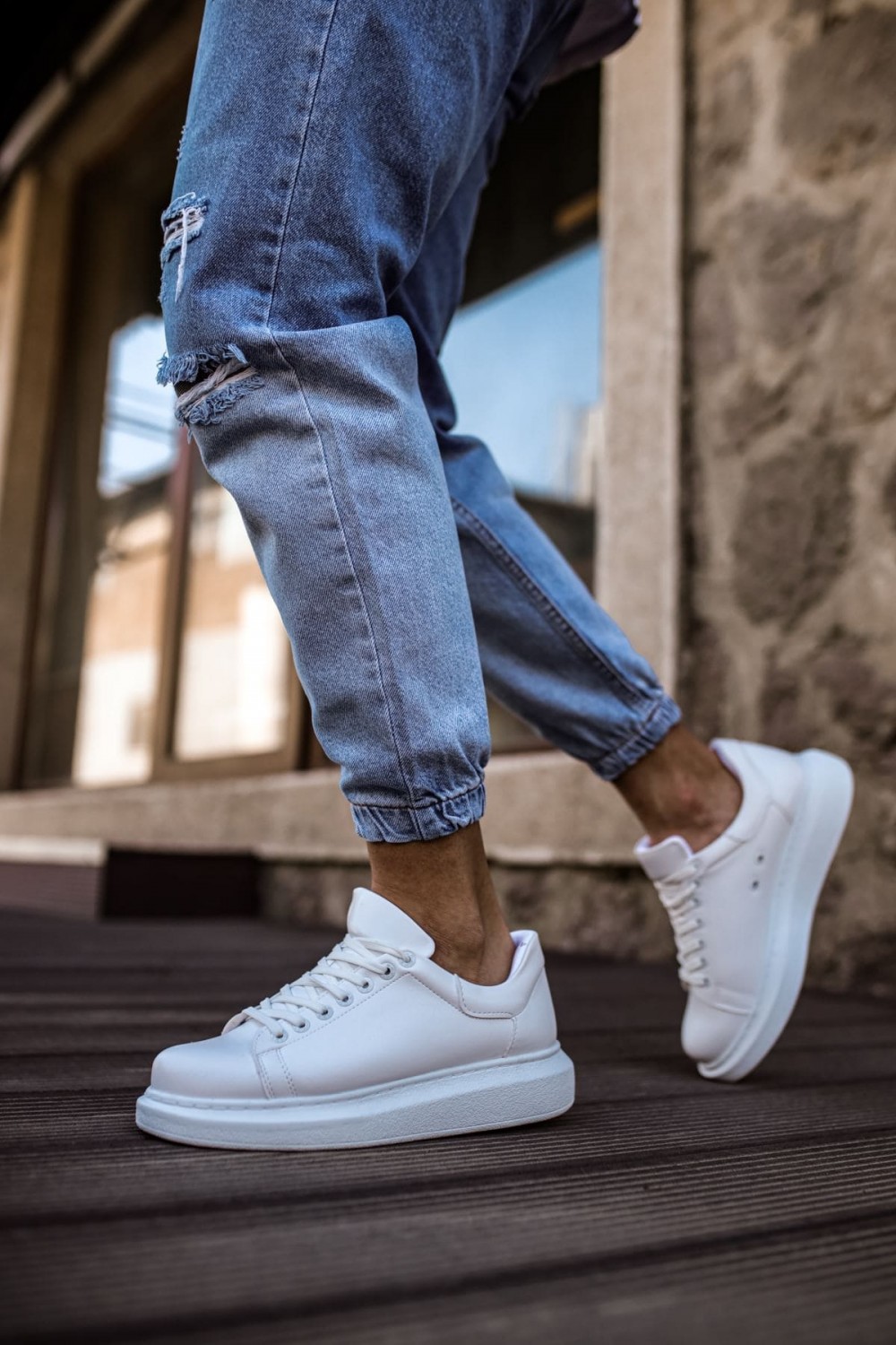 CH257 Estrellas Erkek Günlük Bağcıklı Cilt Spor Sneaker Ayakkabı CBT - Beyaz – Chekich Erkek Ayakkabı