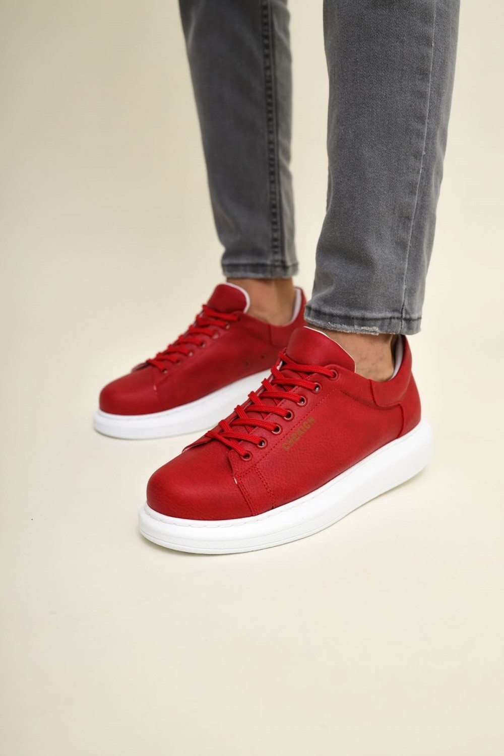 CH257 Estrellas Erkek Günlük Bağcıklı Cilt Spor Sneaker Ayakkabı CBT - Kırmızı – Chekich Erkek Ayakkabı