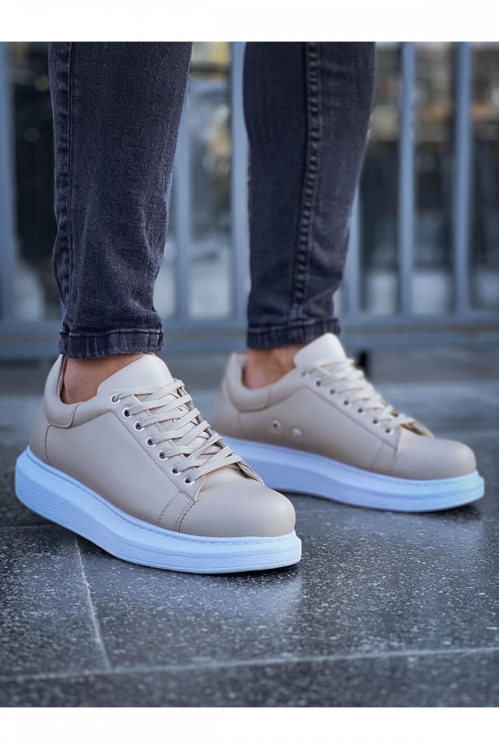 CH257 Estrellas Erkek Günlük Bağcıklı Cilt Spor Sneaker Ayakkabı CBT - Krem – Chekich Erkek Ayakkabı