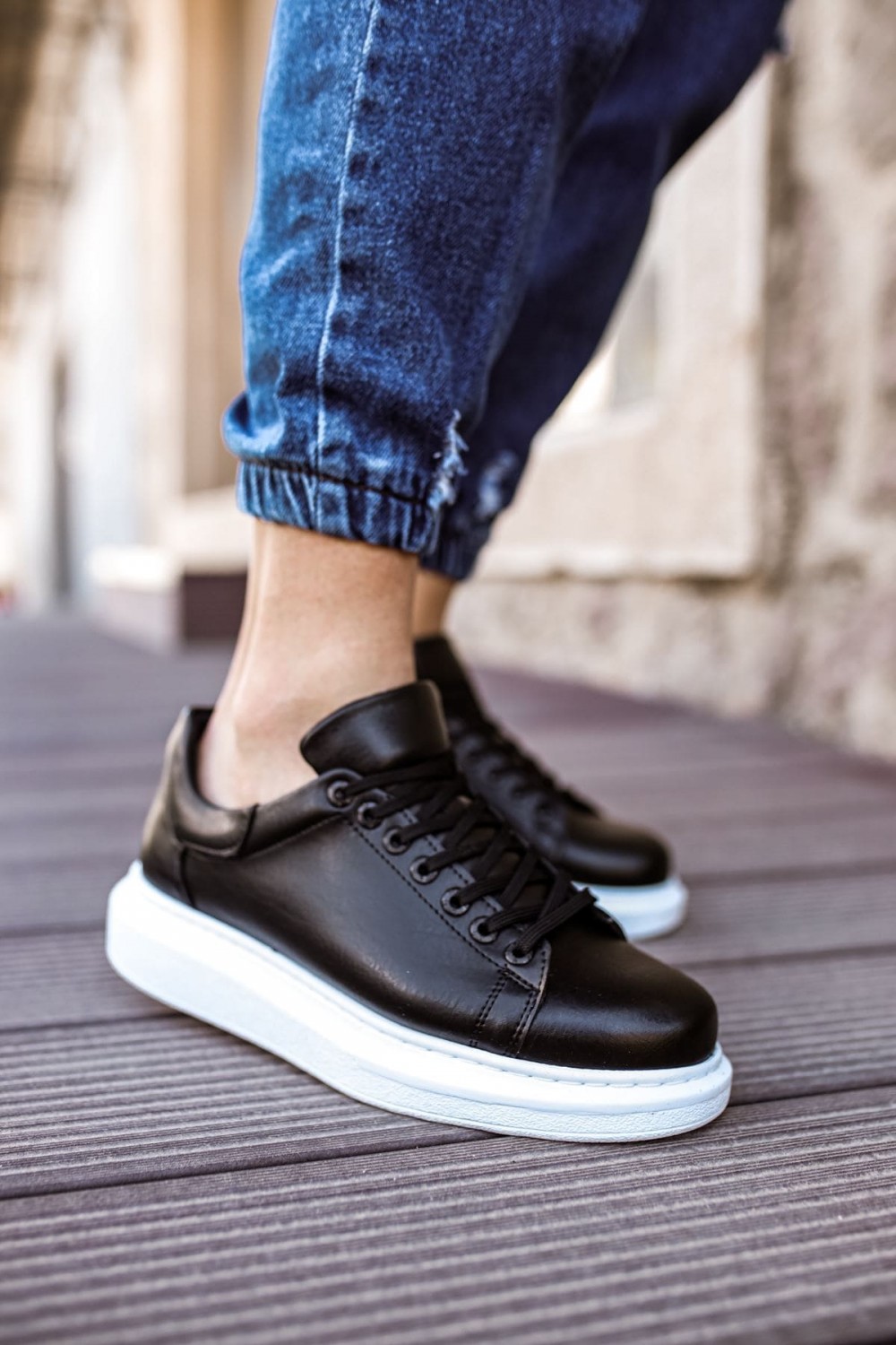 CH257 Estrellas Erkek Günlük Bağcıklı Cilt Spor Sneaker Ayakkabı CBT - Siyah – Chekich Erkek Ayakkabı