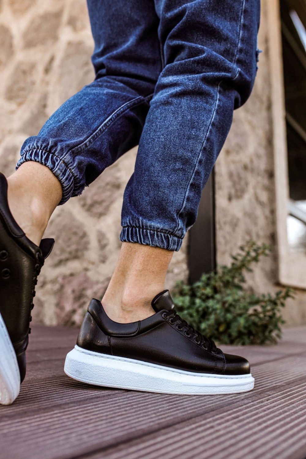 CH257 Estrellas Erkek Günlük Bağcıklı Cilt Spor Sneaker Ayakkabı CBT - Siyah – Chekich Erkek Ayakkabı