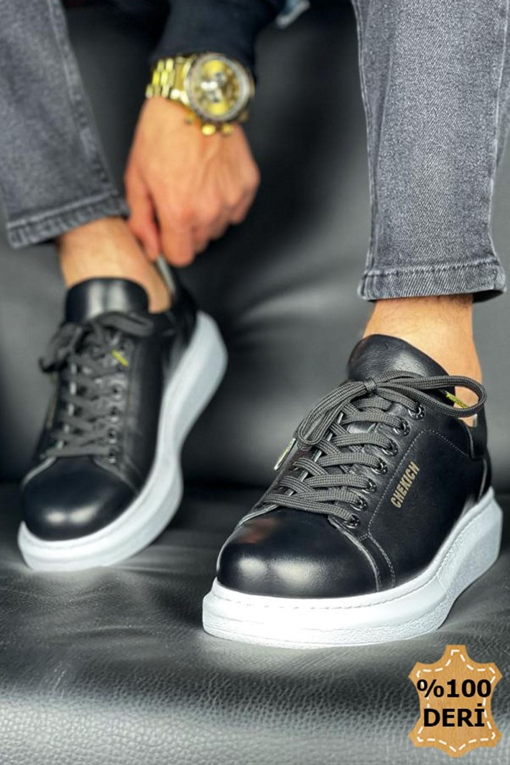 CH257 Estrellas Erkek Günlük Bağcıklı Hakiki Deri Spor Sneaker Ayakkabı DBT - Siyah Erkek Ayakkabı CH257 Estrellas Erkek Günlük Bağcıklı Hakiki Deri Spor Sneaker Ayakkabı DBT - Siyah – Chekich Erkek Ayakkabı