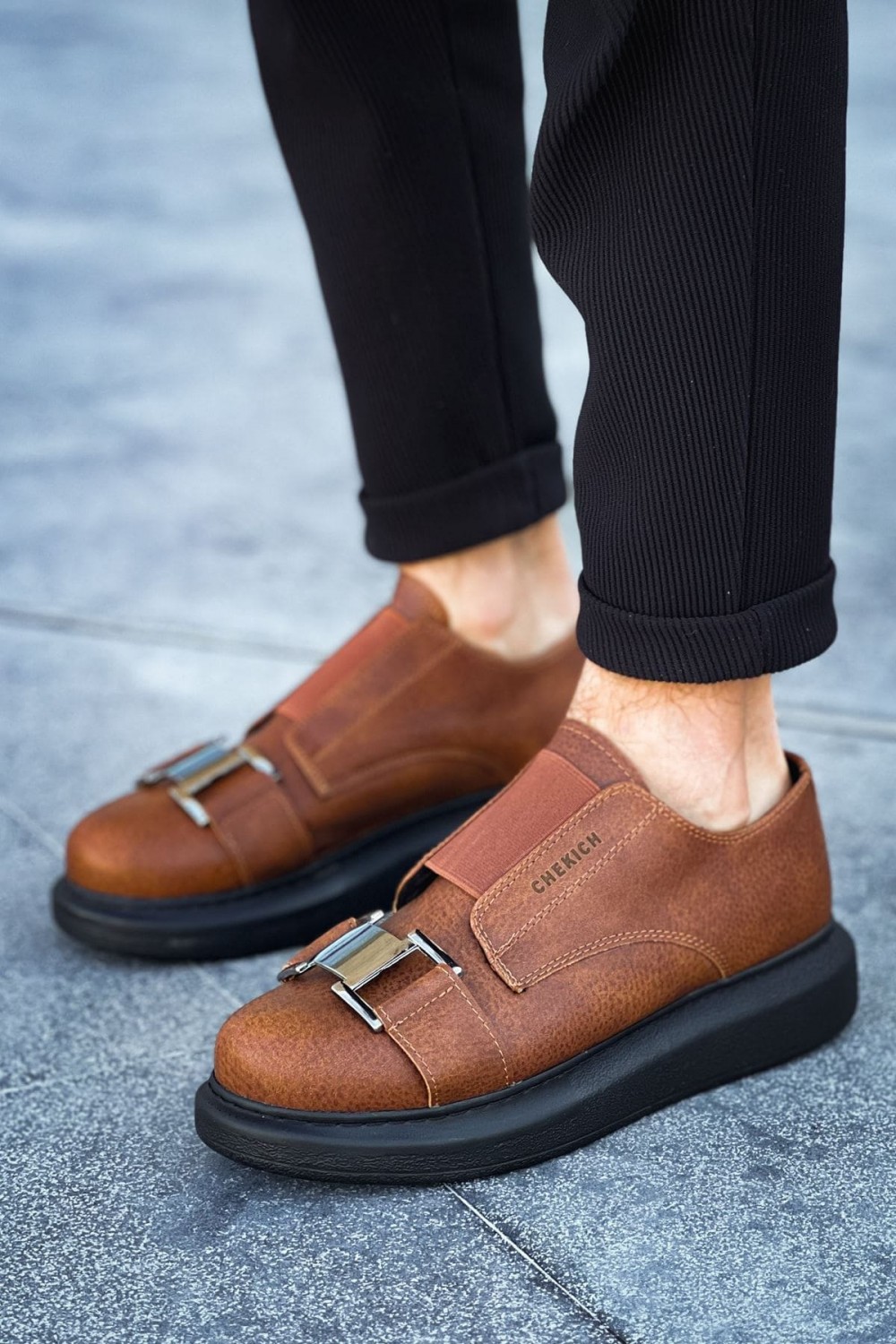 CH297 Verona Erkek Günlük Lastikli Tokalı Cilt Spor Sneaker Ayakkabı CST - Taba – Chekich Erkek Ayakkabı