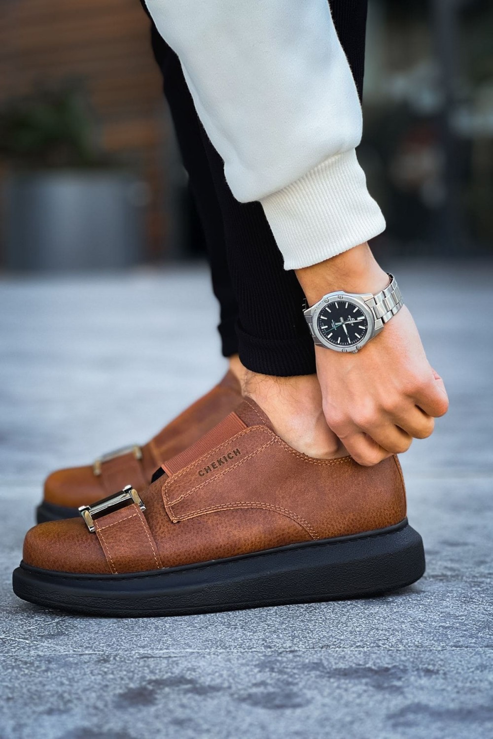 CH297 Verona Erkek Günlük Lastikli Tokalı Cilt Spor Sneaker Ayakkabı CST - Taba – Chekich Erkek Ayakkabı