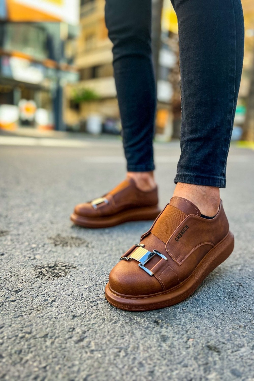 CH297 Verona Erkek Günlük Lastikli Tokalı Cilt Spor Sneaker Ayakkabı CTT - Taba – Chekich Erkek Ayakkabı