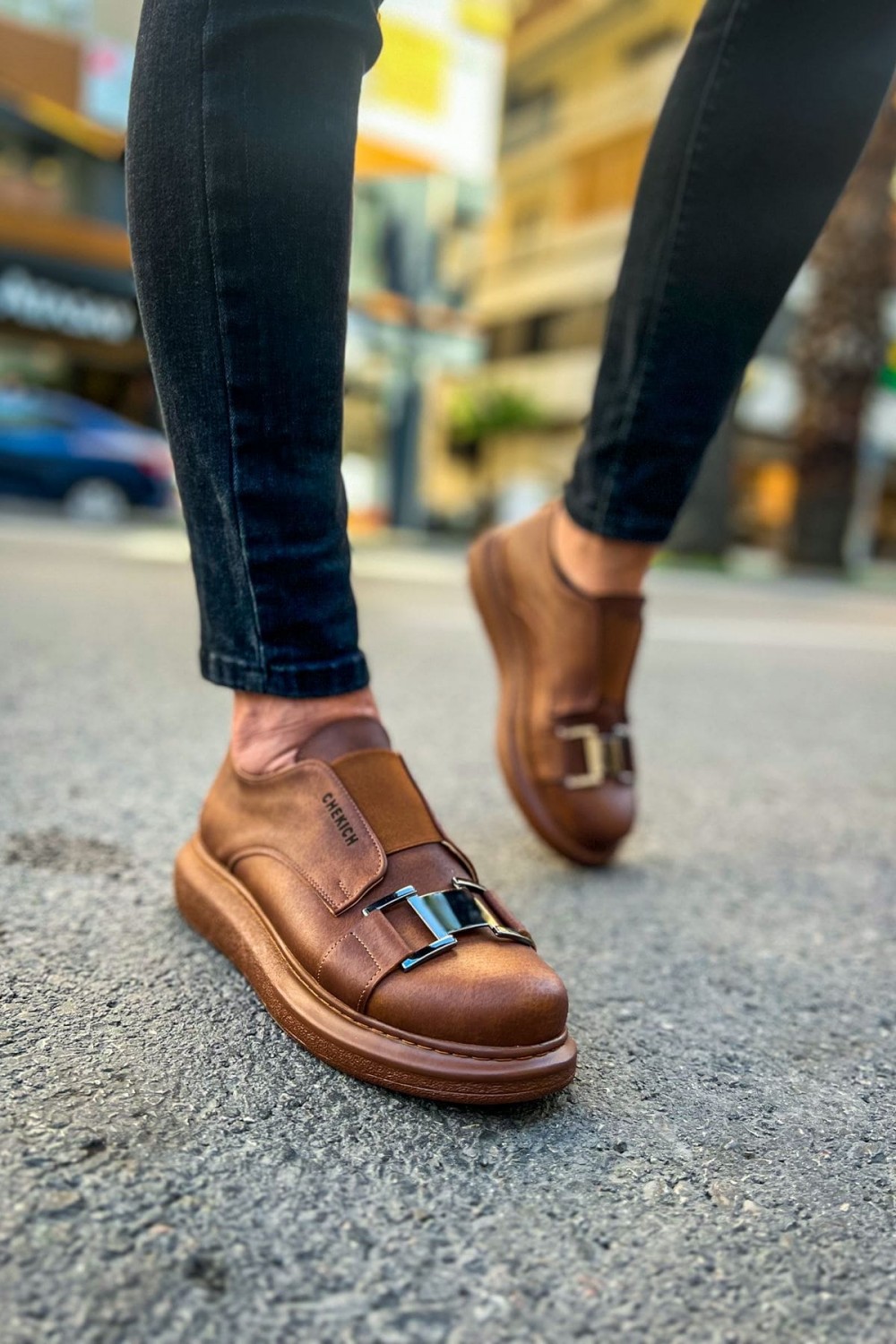 CH297 Verona Erkek Günlük Lastikli Tokalı Cilt Spor Sneaker Ayakkabı CTT - Taba – Chekich Erkek Ayakkabı