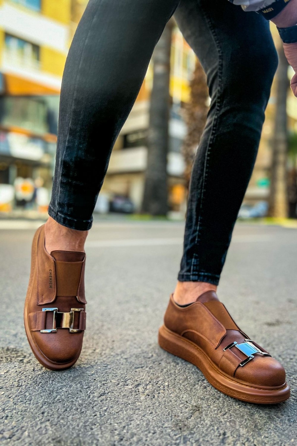 CH297 Verona Erkek Günlük Lastikli Tokalı Cilt Spor Sneaker Ayakkabı CTT - Taba – Chekich Erkek Ayakkabı