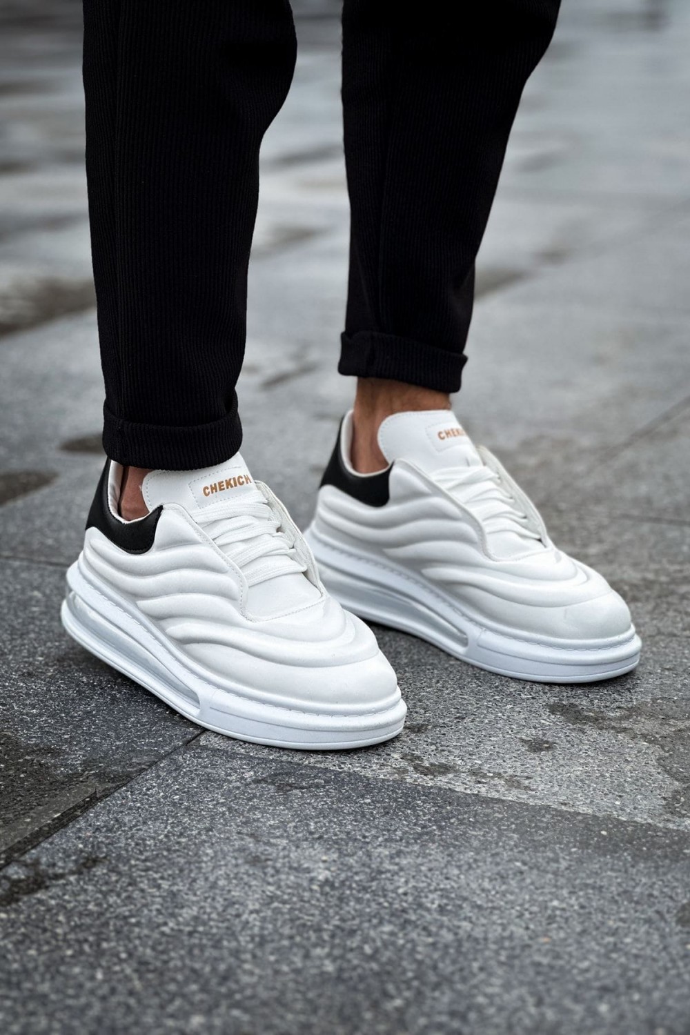 CH299 Sollıevos Erkek Günlük Bağcıklı Cilt Spor Sneaker Ayakkabı CBT - Beyaz/Siyah – Chekich Erkek Ayakkabı