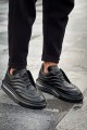 CH299 Sollıevos Erkek Günlük Bağcıklı Cilt Spor Sneaker Ayakkabı CST - Siyah