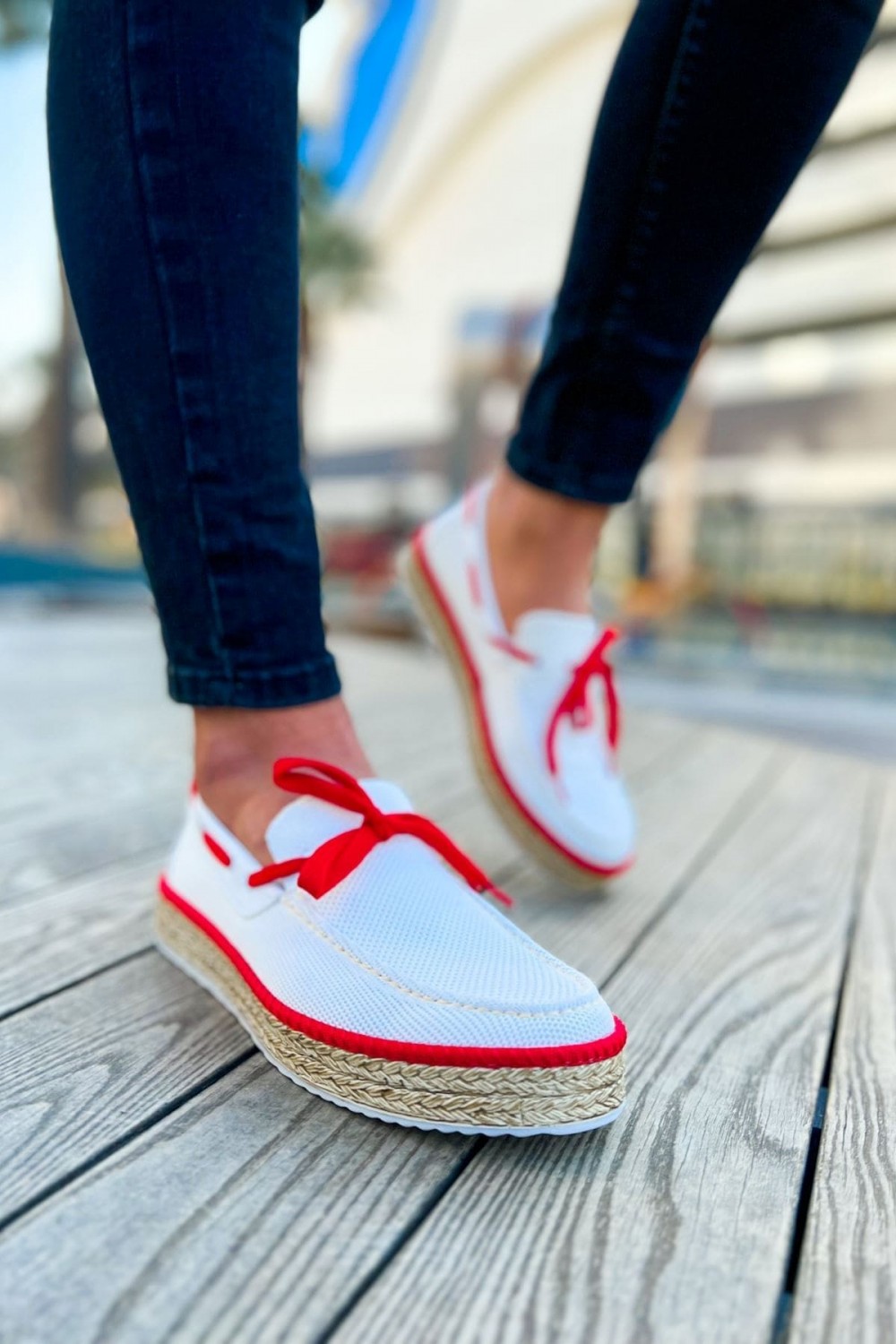 CH311 Espadril Erkek Günlük Bağcıklı Hasır Taban Triko Klasik Ayakkabı THT - Beyaz/Kırmızı Erkek Ayakkabı CH311 Espadril Erkek Günlük Bağcıklı Hasır Taban Triko Klasik Ayakkabı THT - Beyaz/Kırmızı – Chekich Erkek Ayakkabı