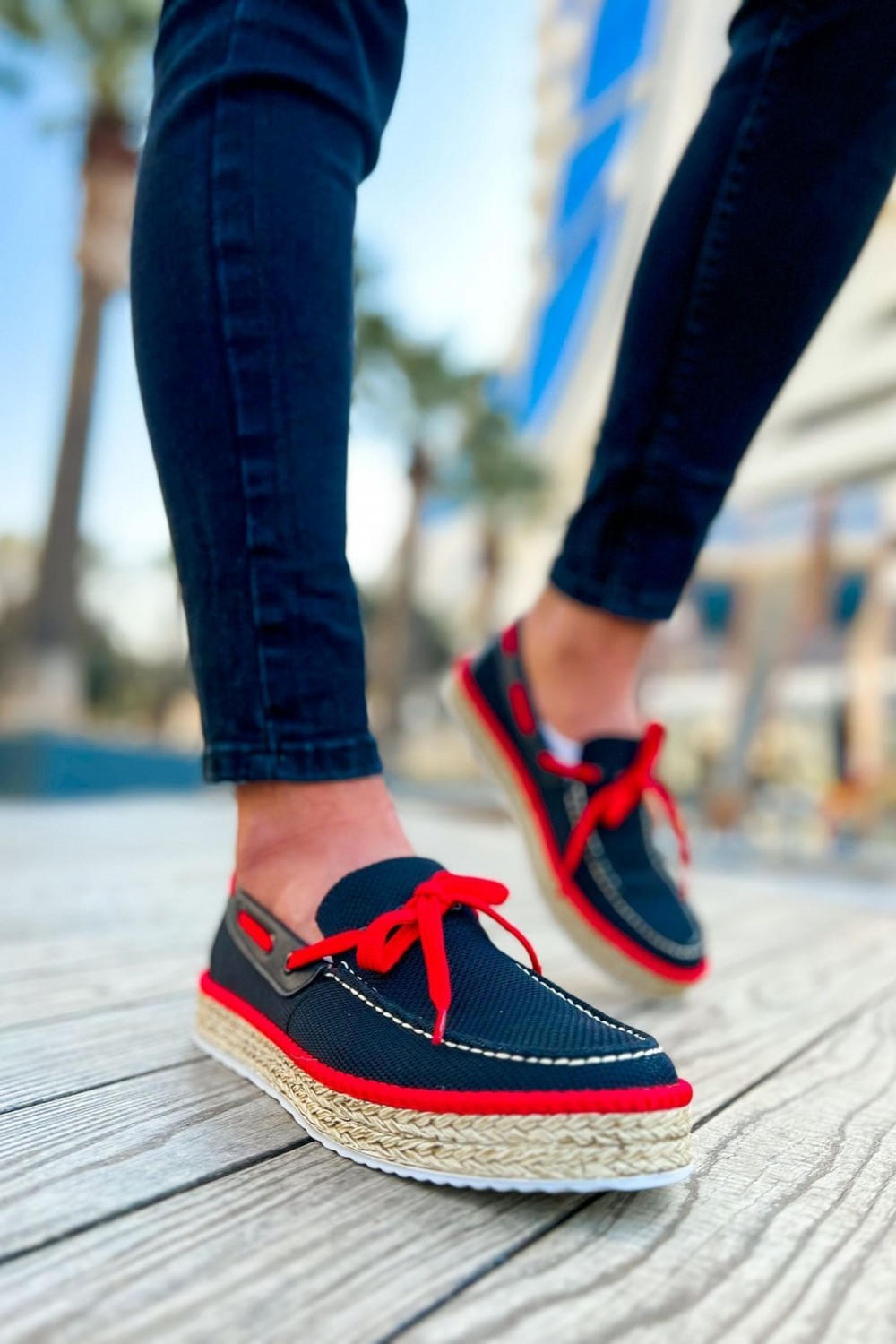 CH311 Espadril Erkek Günlük Bağcıklı Hasır Taban Triko Klasik Ayakkabı THT - Siyah/Kırmızı Erkek Ayakkabı CH311 Espadril Erkek Günlük Bağcıklı Hasır Taban Triko Klasik Ayakkabı THT - Siyah/Kırmızı – Chekich Erkek Ayakkabı